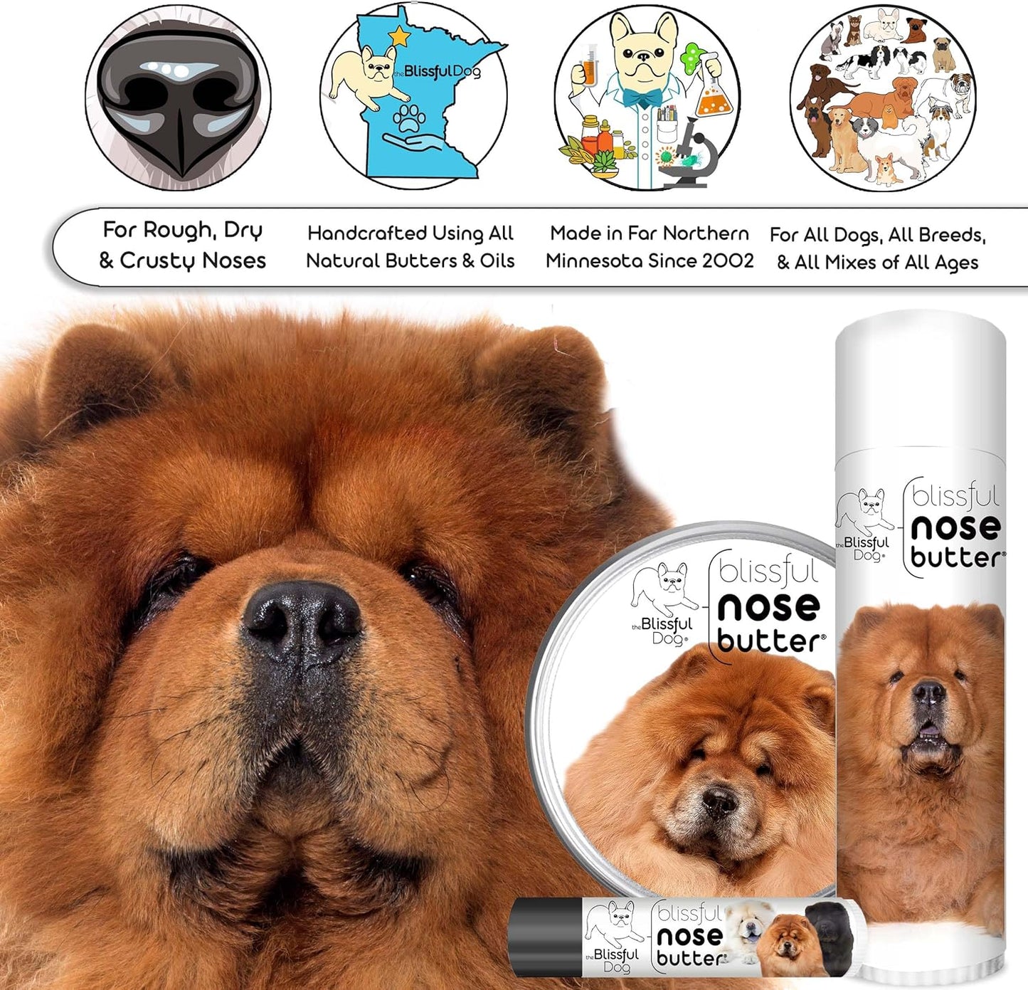 The Blissful Dog Chow Nose Butter for Dry, Cracked Skin, Lick-Safe Dog Nose Balm with Moisturizing Shea Butter, Almond, Olive, and Essential Oils, Pet Supplies, Uncented, 1 oz.