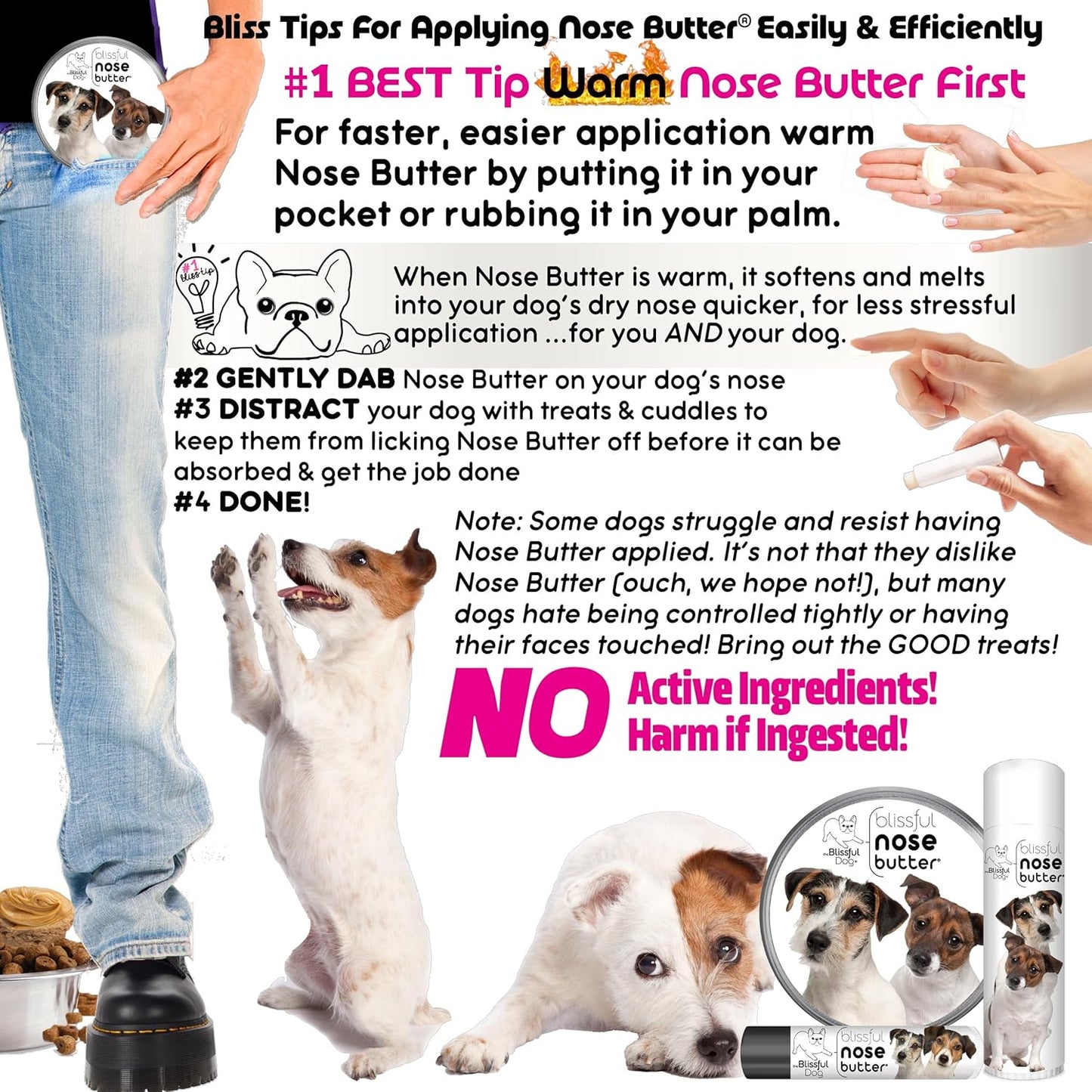 The Blissful Dog Jack Russell Terrier Nose Butter for Dry, Cracked Skin, Lick-Safe Dog Nose Balm with Moisturizing Shea Butter, Almond, Olive, and Essential Oils, Pet Supplies, Uncented, 1 oz.