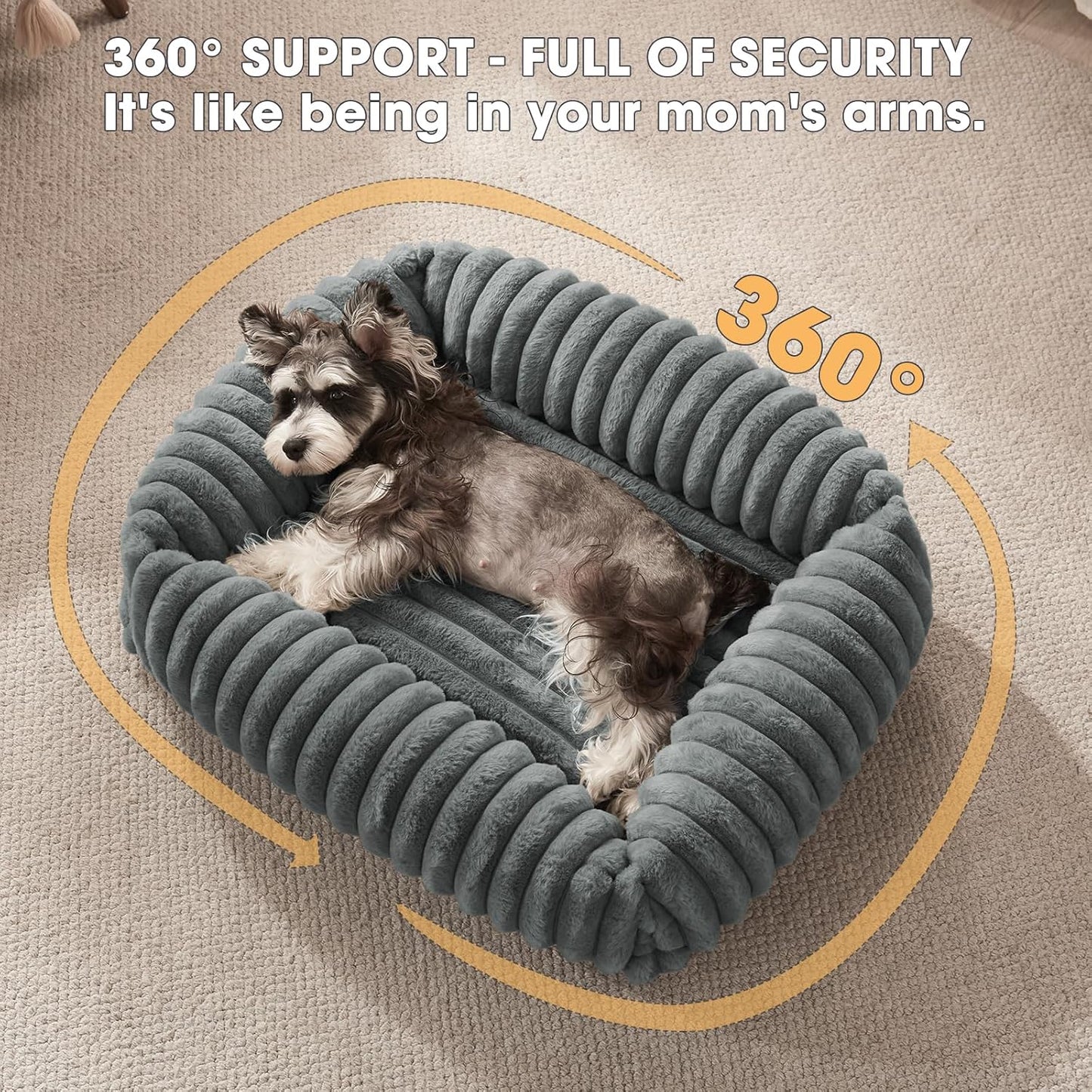 Dog Beds Large Sized Dog, Washable Orthopedic Pet Bed with Removable Cover, Rectangle Soft Calming Sleeping Puppy Bed Durable Pet Cuddler with Anti-Slip Bottom, 36"x27"x8" Grey