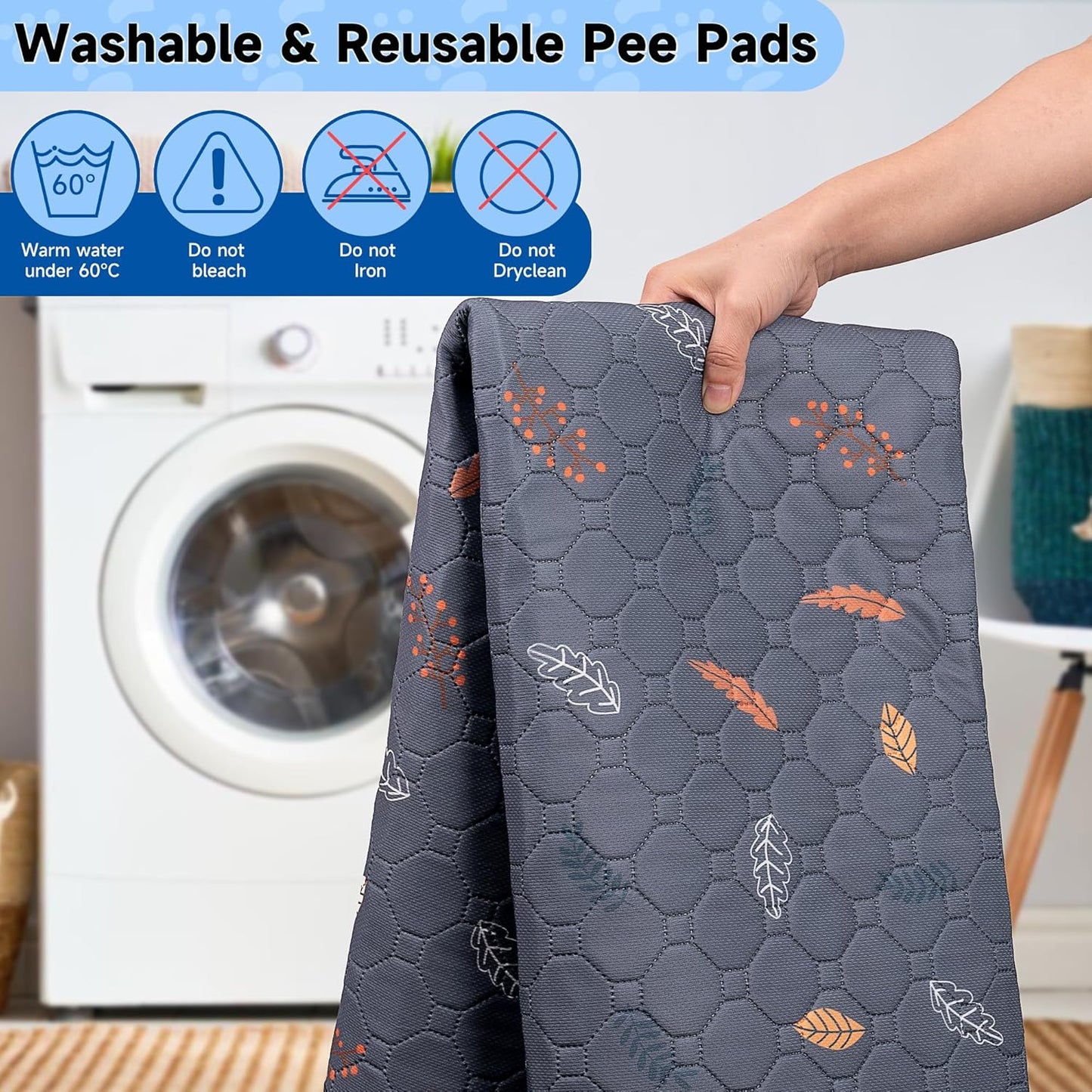 Washable Pee Pads for Dogs - 2 Pack Puppy Pads with Super Absorbent, Non-Slip, Reusable Pee Pads Specifically Designed for Dog Playpen, Crate, Whelping Box, Floor - 36" x 41", Grey