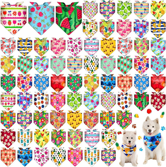 72 Pcs Hawaiian Dog Bandanas Bulk Summer Triangle Scarf Fruit Cat Bibs Puppy Scarf Flower Pet Bandanas for Puppy Cat Birthday Party Costume