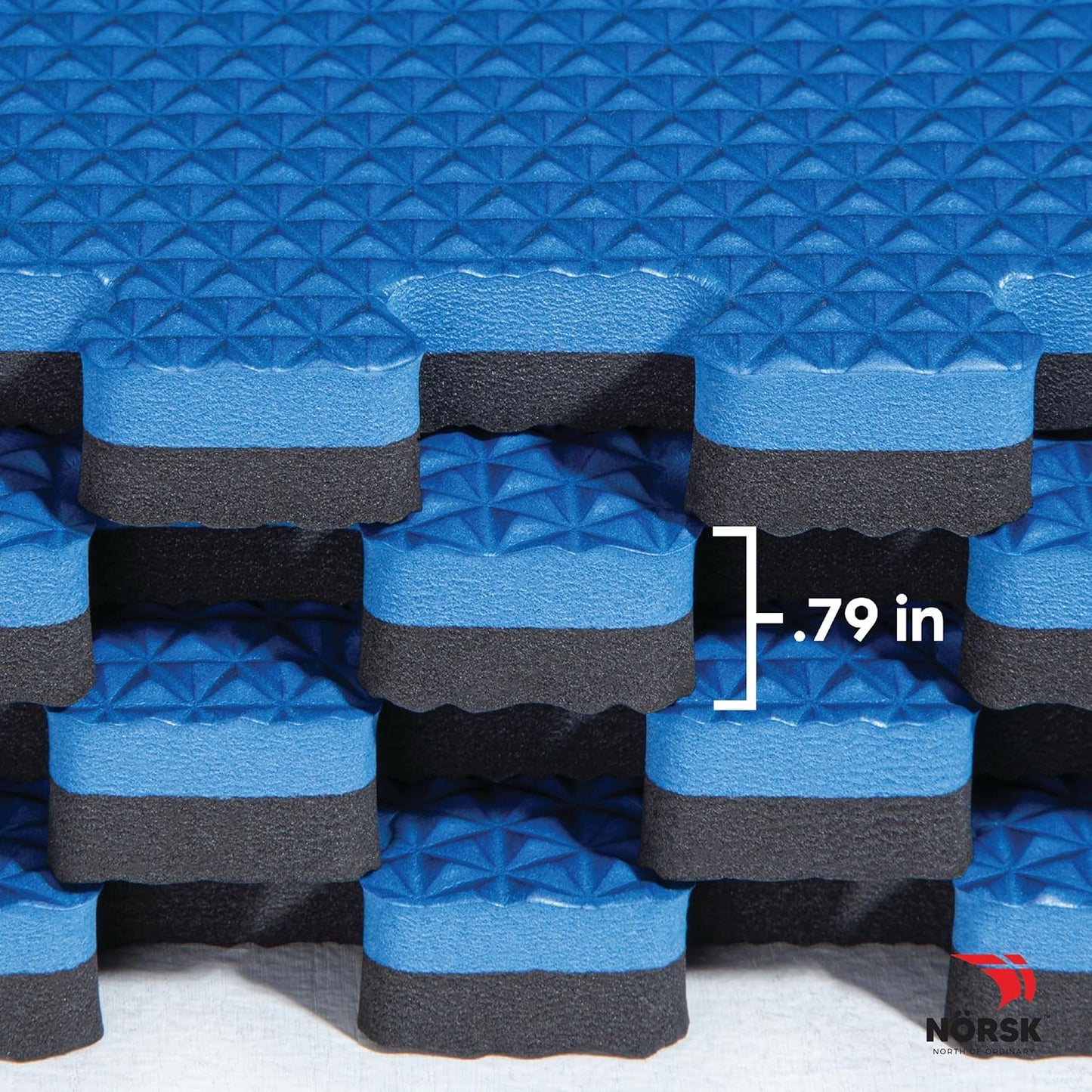 Norsk Reversible Exercise Mats 3/4" Thick EVA Interlocking Foam Tiles, Perfect Home Gym Flooring, 4 Tiles & 8 Trim Pieces, 16 Sq. Ft. 24"x24" Dazzling Blue/Black