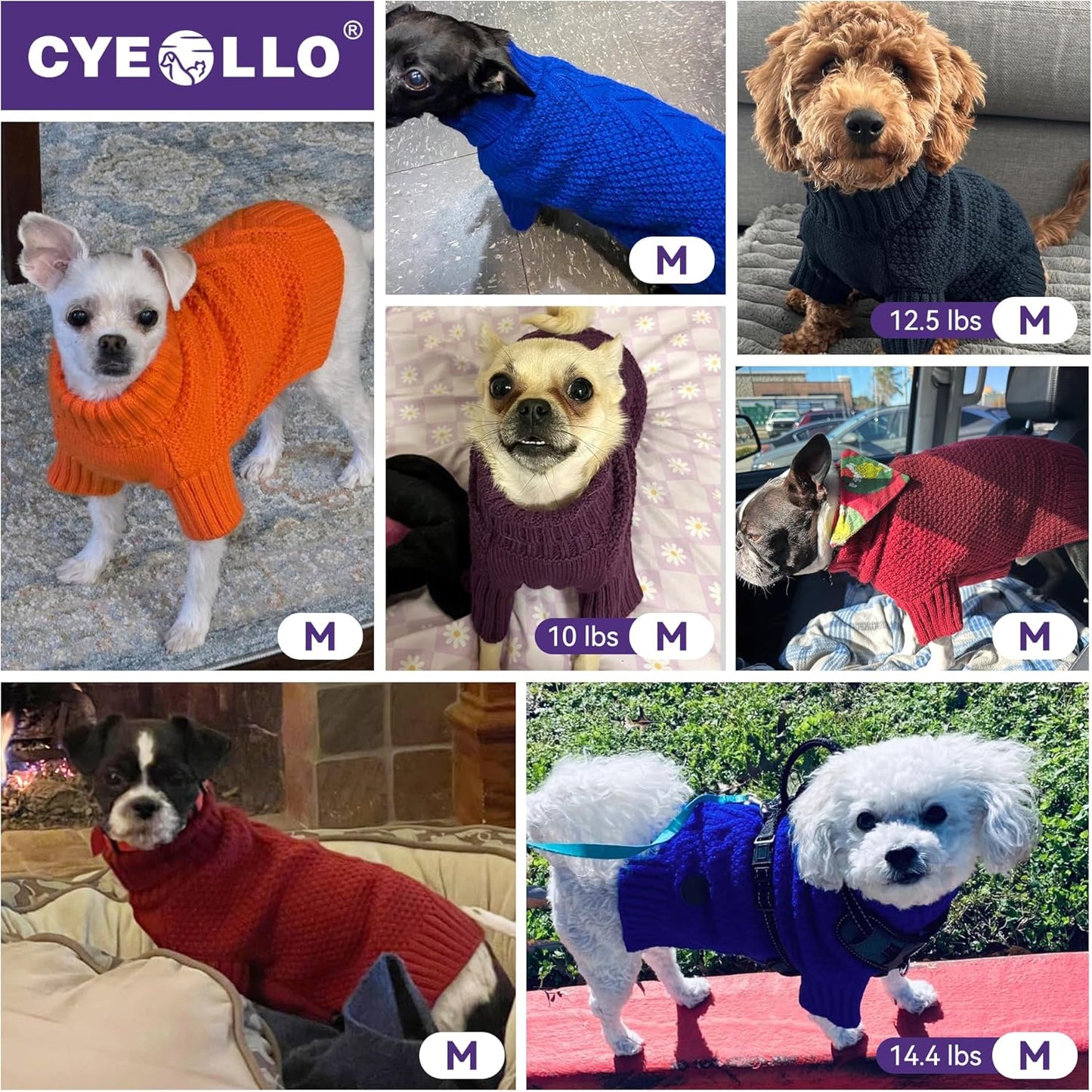 cyeollo Dog Sweater Pullover Turtleneck for Dogs, Classic Knitwear Fall Winter Cold Weather Doggie Clothes Warm Pet Apparel Small Dog Sweaters, Purple M