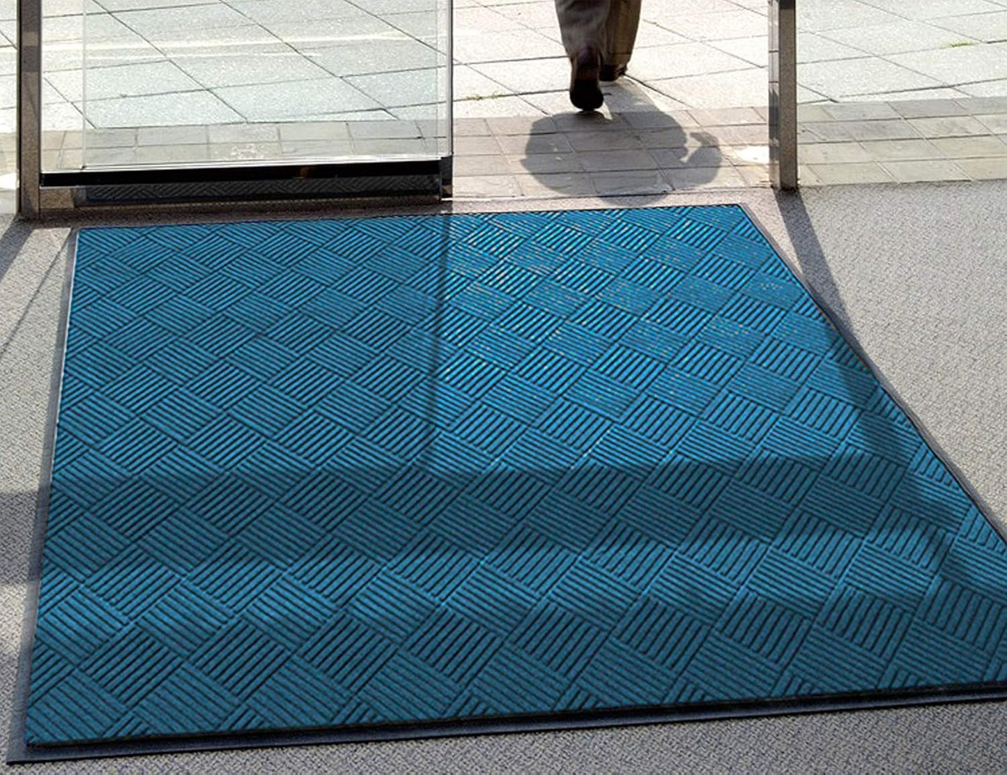 M+A Matting WaterHog Diamond | Commercial-Grade Entrance Mat with Rubber Border – Indoor/Outdoor, Quick Drying, Stain Resistant Door Mat (Medium Blue, 2' x 3')