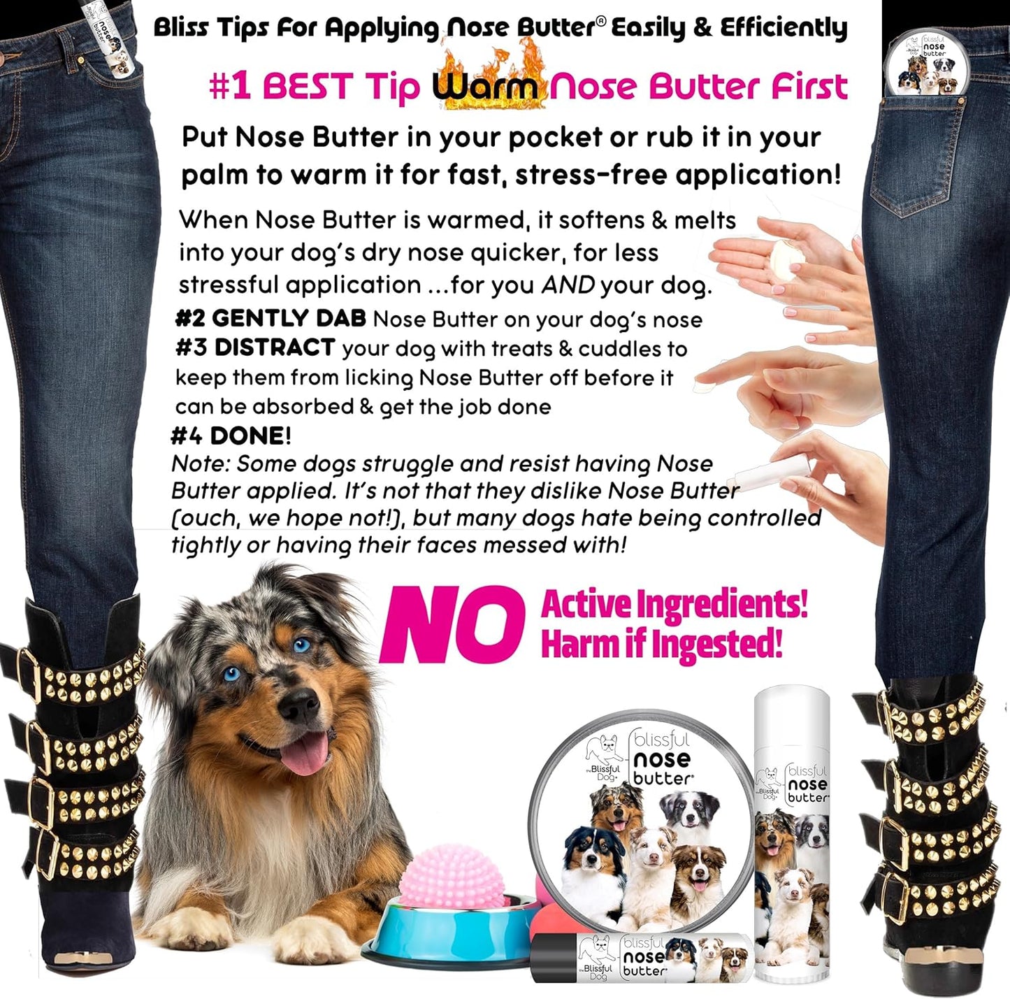 The Blissful Dog Australian Shepherd Nose Butter for Dry, Cracked Skin, Lick-Safe Dog Nose Balm with Moisturizing Shea Butter, Almond, Olive, and Essential Oils, Pet Supplies, Uncented, 8 oz.