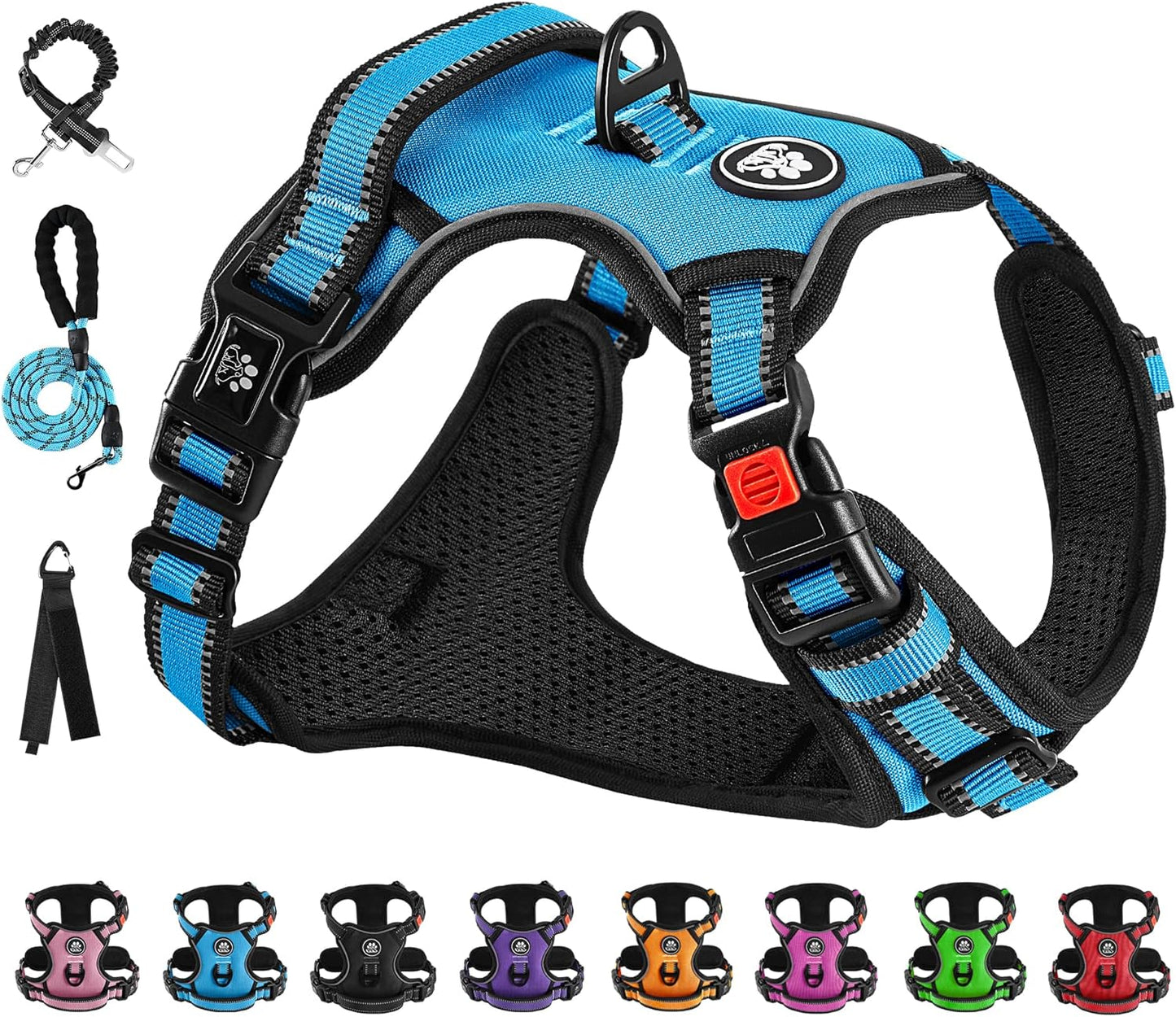 NESTROAD No Pull Dog Vest Harness with Leash, Adjustable Reflective Oxford Pet Harness with Easy Control Handle for Small Dogs, Blue