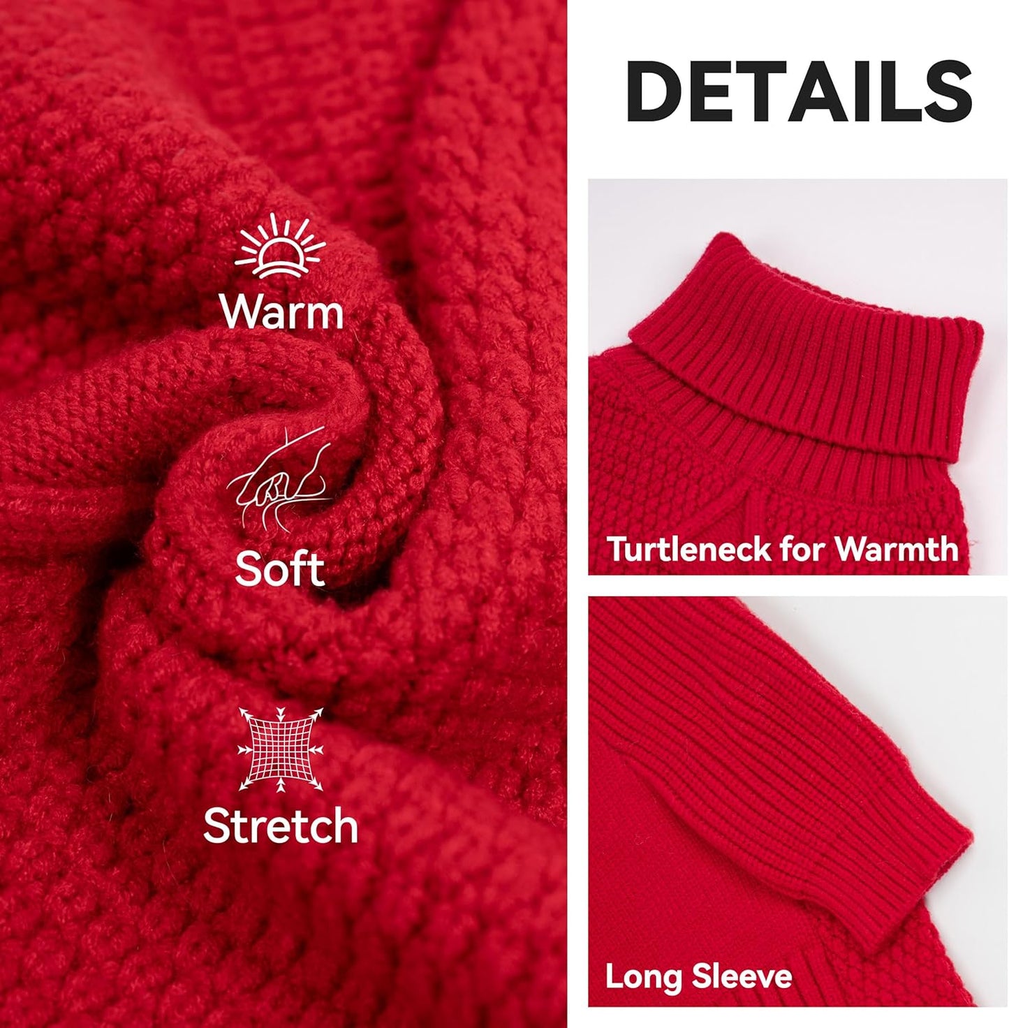 cyeollo Dog Sweaters for Medium Dogs Male, Stretchy Warm Turtleneck Doggy Clothes for Fall Winter, Thermal Knit Pet Apparel with Sleeves, Red XL