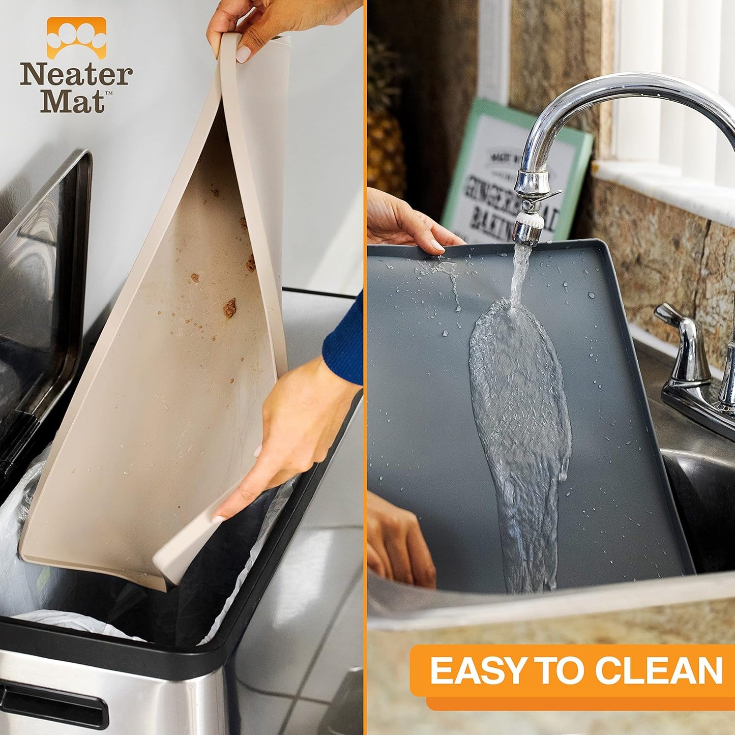 Neater Pet Brands Neater Mat Pet Mats for Food and Water, Cat & Dog Bowl Mat Waterproof Silicone, Feeding Tray, Dog Food Mats for Floors, Placemat w/Raised Edge for Under Bowls, 16” x 10”, Cappuccino