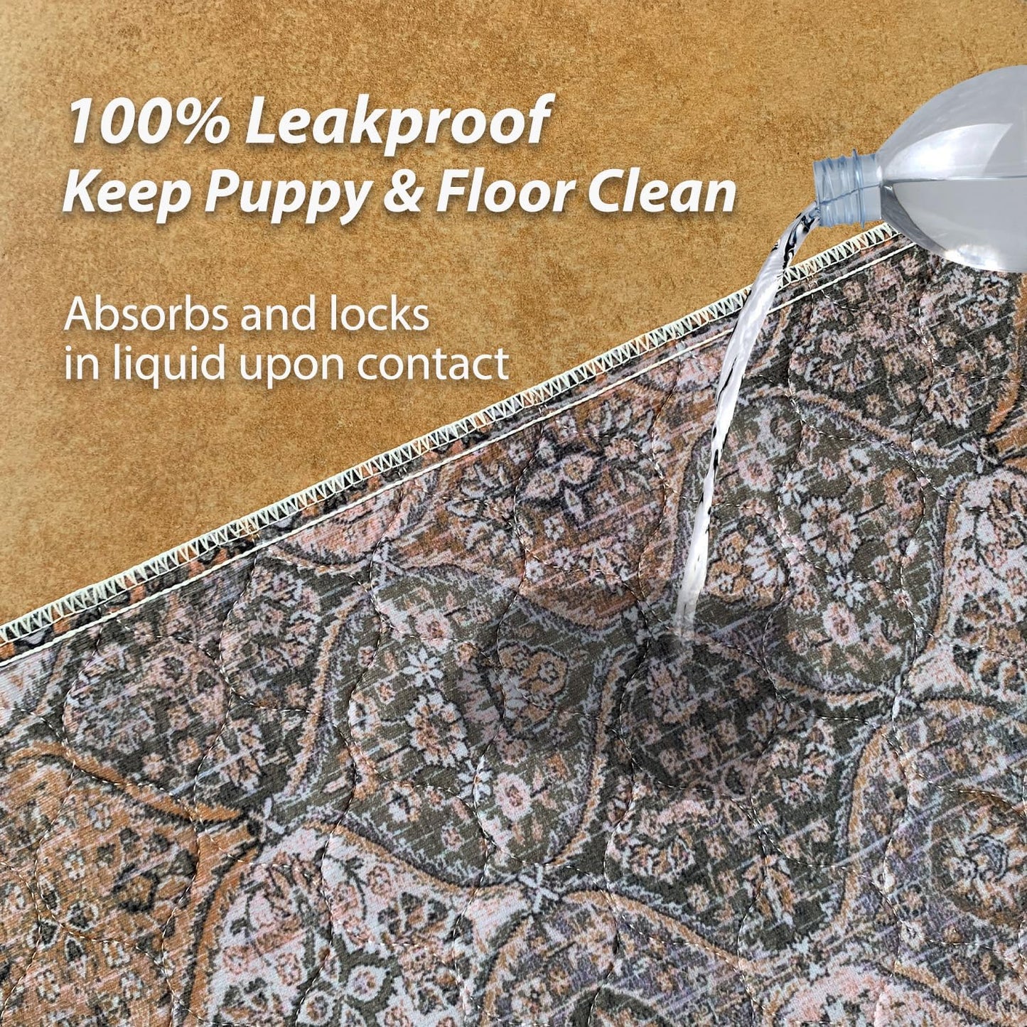 nunubaby Washable Pee Pads for Dogs, Stylish, Non-Slip and Leak-Proof Pee Pads. Reusable Potty Pads for Dogs for Crates and Floors.(Brown/Multi, 36" x72")