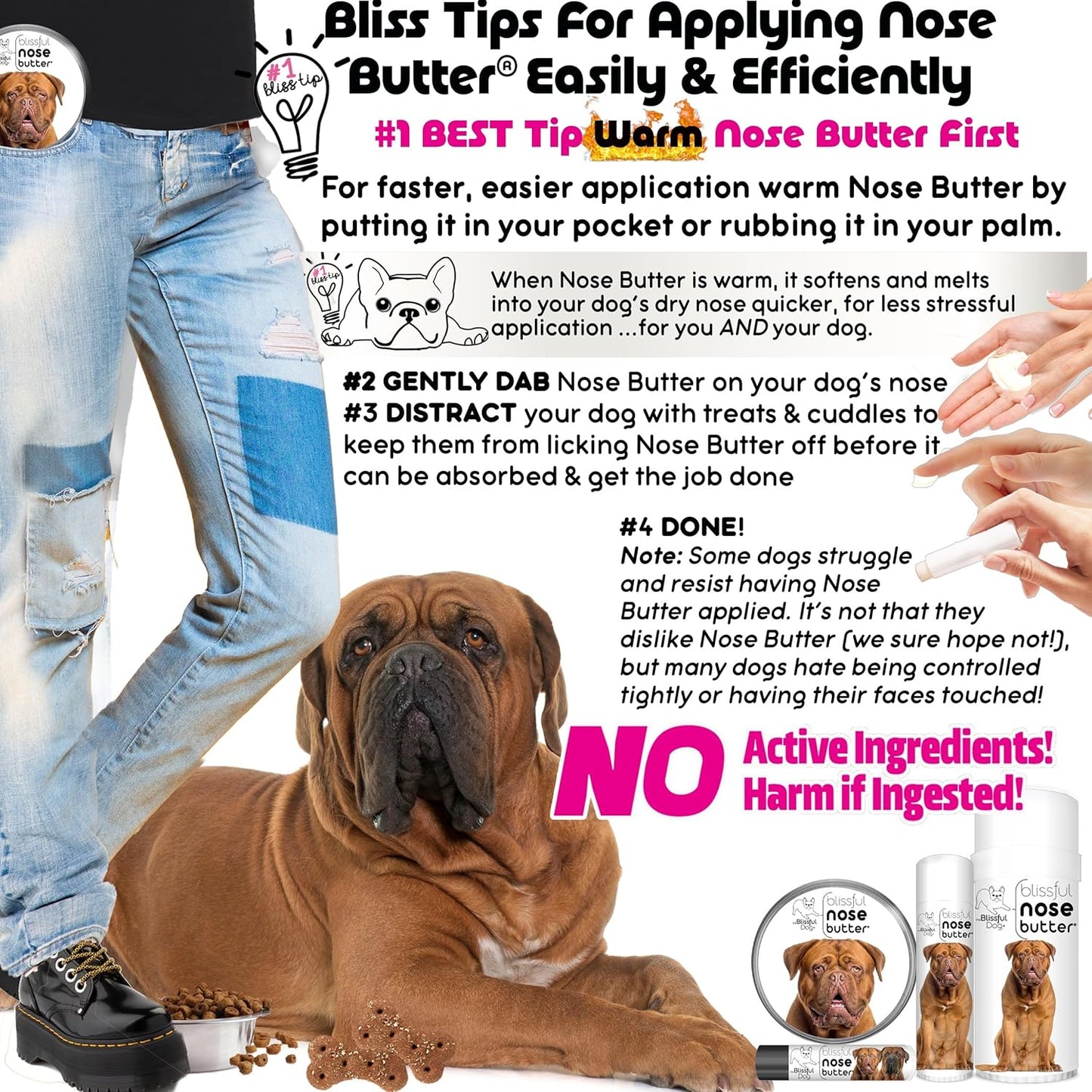 The Blissful Dog Dogue De Bordeaux Nose Butter, Versatile Dog Nose Balm for Dry Nose, Handcrafted Nose Moisturizer, Easy-to-Apply Dog Essentials, Unscented, 8 oz.