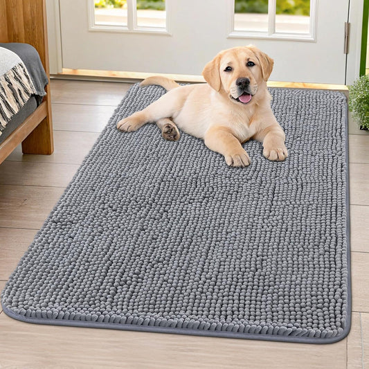 Smiry Dog Door Mat for Muddy Paws 40x32, Absorbs Moisture and Dirt Doormat, Non-Slip Washable Quick Dry Chenille Front Door Mat Indoor Entrance, Entryway Carpet for Inside Floor, Grey