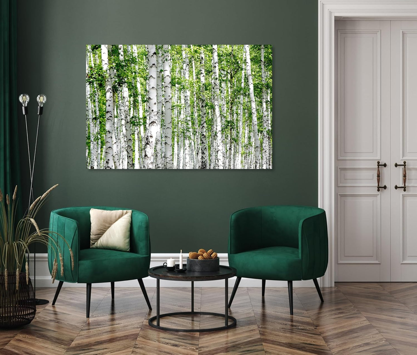 Nature Wall Art Prints - Ocean Forest Mountain Lake Canvas Landscapes - Small to Extra Large Living Room Bedroom Kitchen Bathroom Décor (Green Brich Trees, 24L" x 36W")