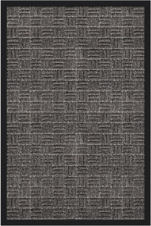 Indoor/Outdoor Hose-Wash Embossed Design Non-Slip Rubber 2x3 Modern Entryway Mat for Entryway, Patio, Backyard, Garage, 24" x 36", Black