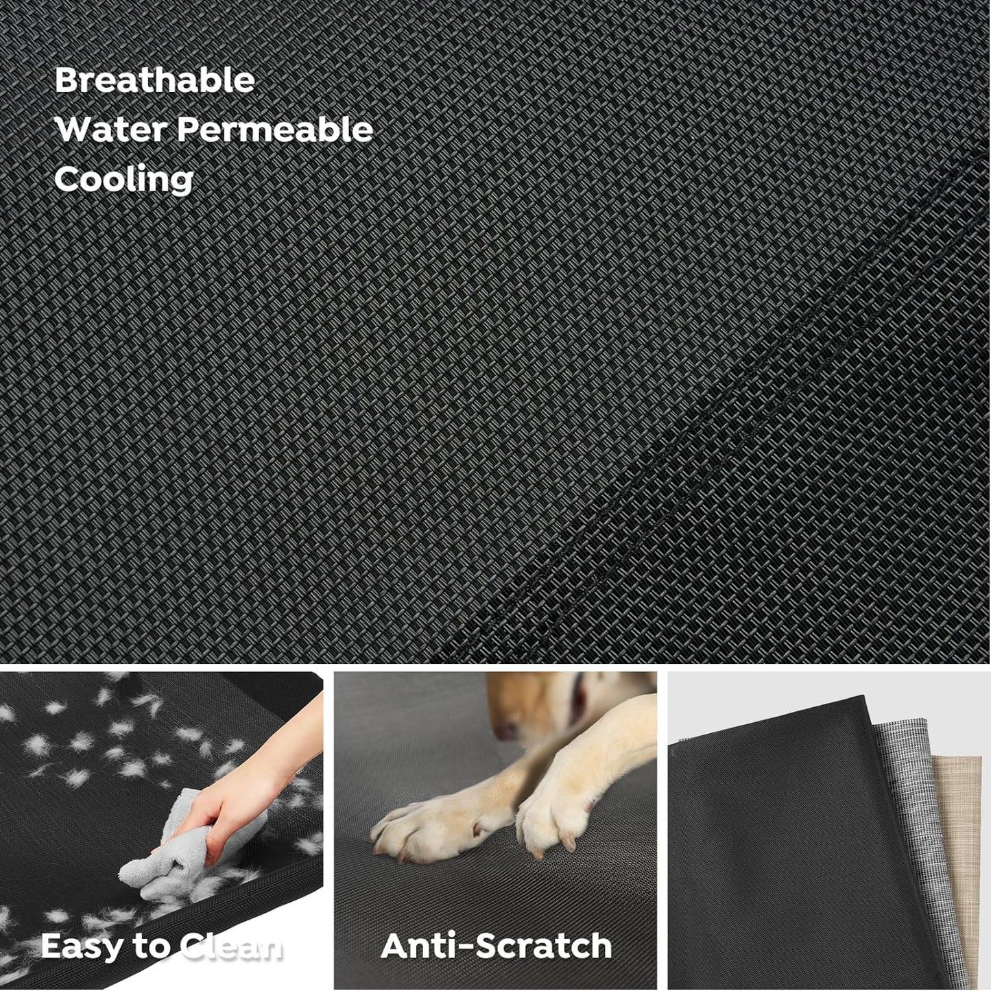 Veehoo Elevated Dog Bed, Cooling Raised Dog Bed with Guardrail & Headrest, Upgraded Non-Slip Silicon Feet, Breathable Teslin Mesh, Portable Pet Cot for Indoor and Outdoor, 29 x 18 Inches, Black