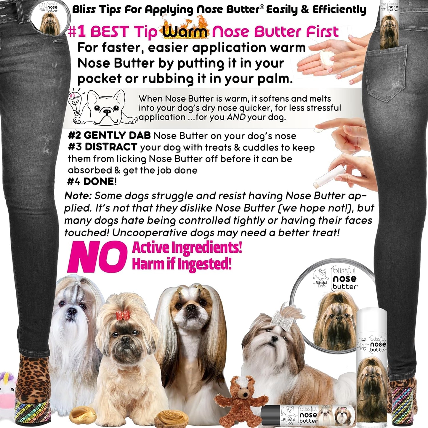 The Blissful Dog Shih Tzu Nose Butter for Dry, Cracked Skin, Lick-Safe Dog Nose Balm with Moisturizing Shea Butter, Almond, Olive, and Essential Oils, Pet Supplies, Uncented, 1 oz.