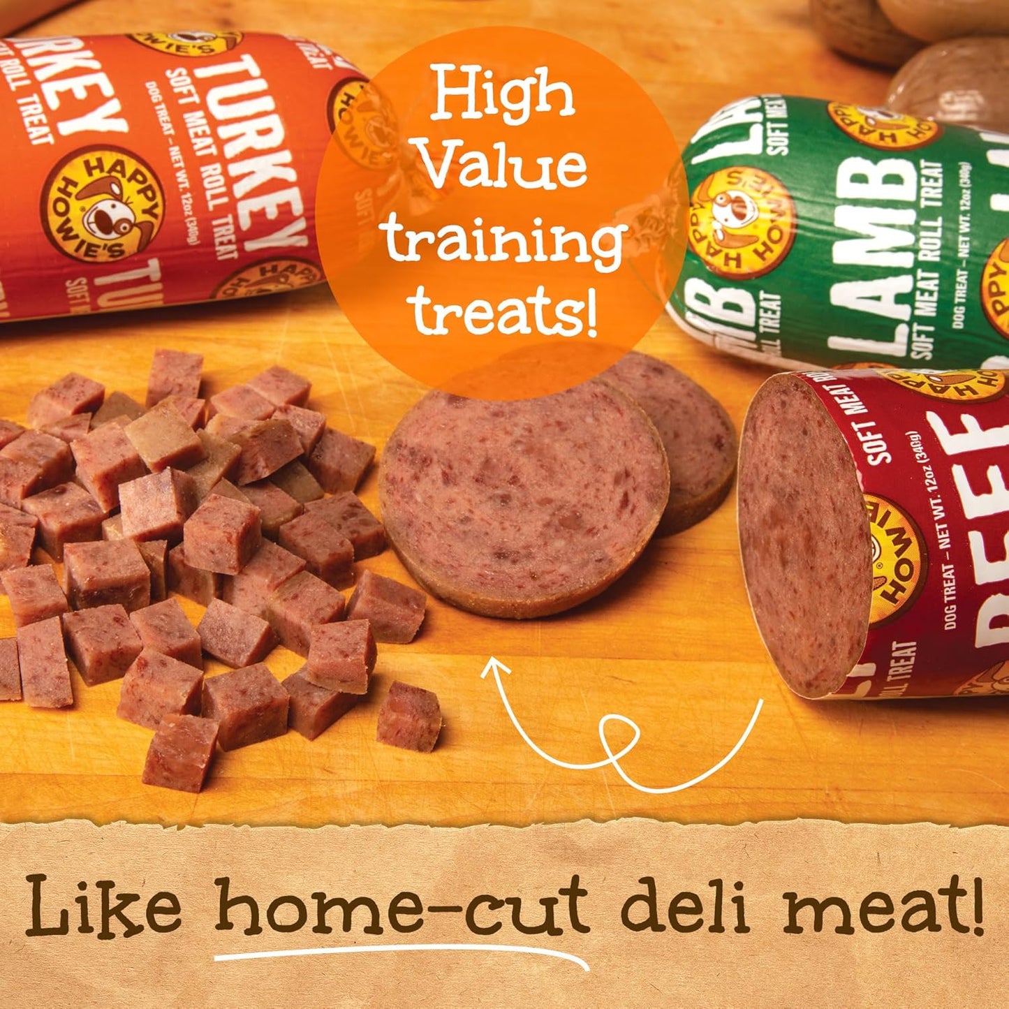 Happy Howie's Soft Meat Roll Treat - Soft Dog Food Rolls, Natural Ingredients, for All Dogs, Made in USA - Beef, Lamb, Turkey, 7 Oz (Pack of 3)