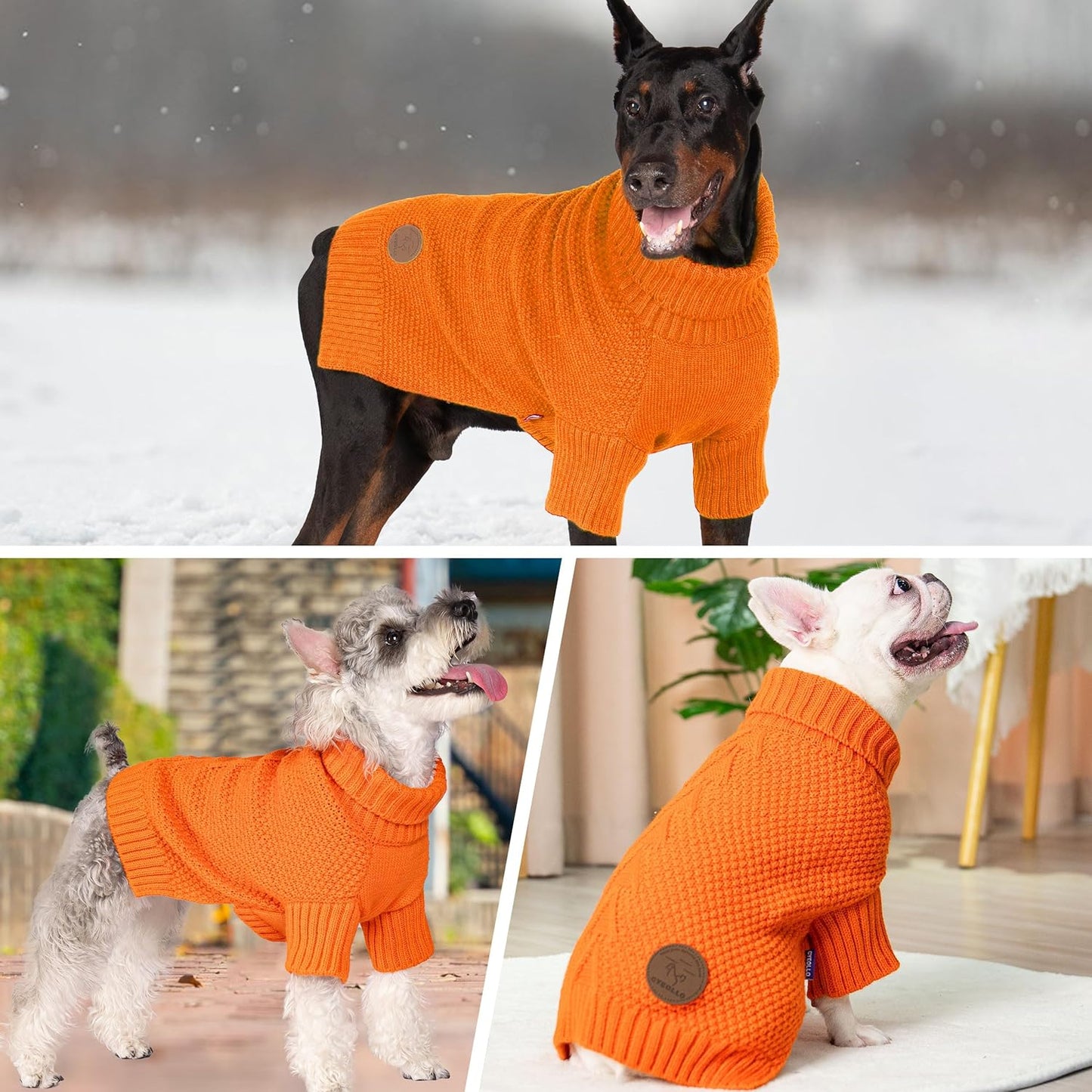 cyeollo Dog Sweater Pullover Turtleneck for Large Dogs, Classic Knitwear Fall Winter Cold Weather Dog Clothes Warm Pet Apparel Small Medium Large Dogs Sweaters, Orange 2XL