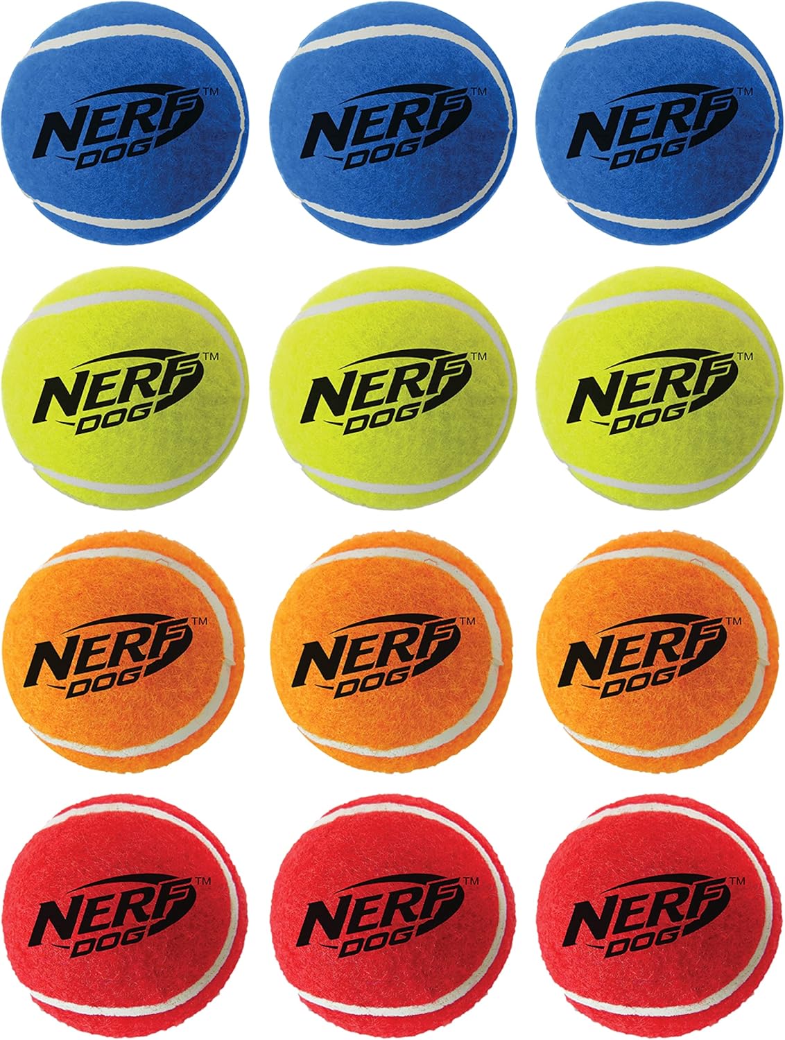 Nerf Dog 12-Piece Dog Toy Gift Set, Includes 2.5in Squeak Tennis Ball 12-Pack, Nerf Tough Material, Multicolored for All Breed Sizes