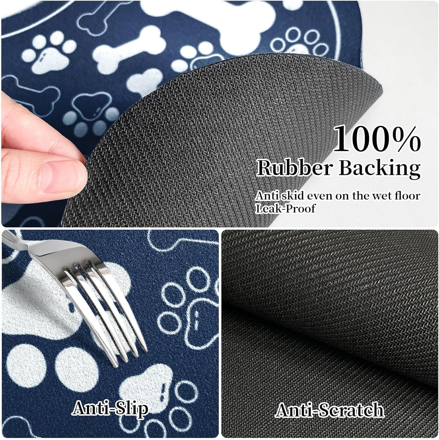 Dog & Cat Food Mat Bone Shaped Pet Feeding Mat Quick Absorb Water Bowl Placemat with Rubber Backing Indoor Floor Stain Resistant Pet Accessory Supplies (Blue, 17x29 Inches)