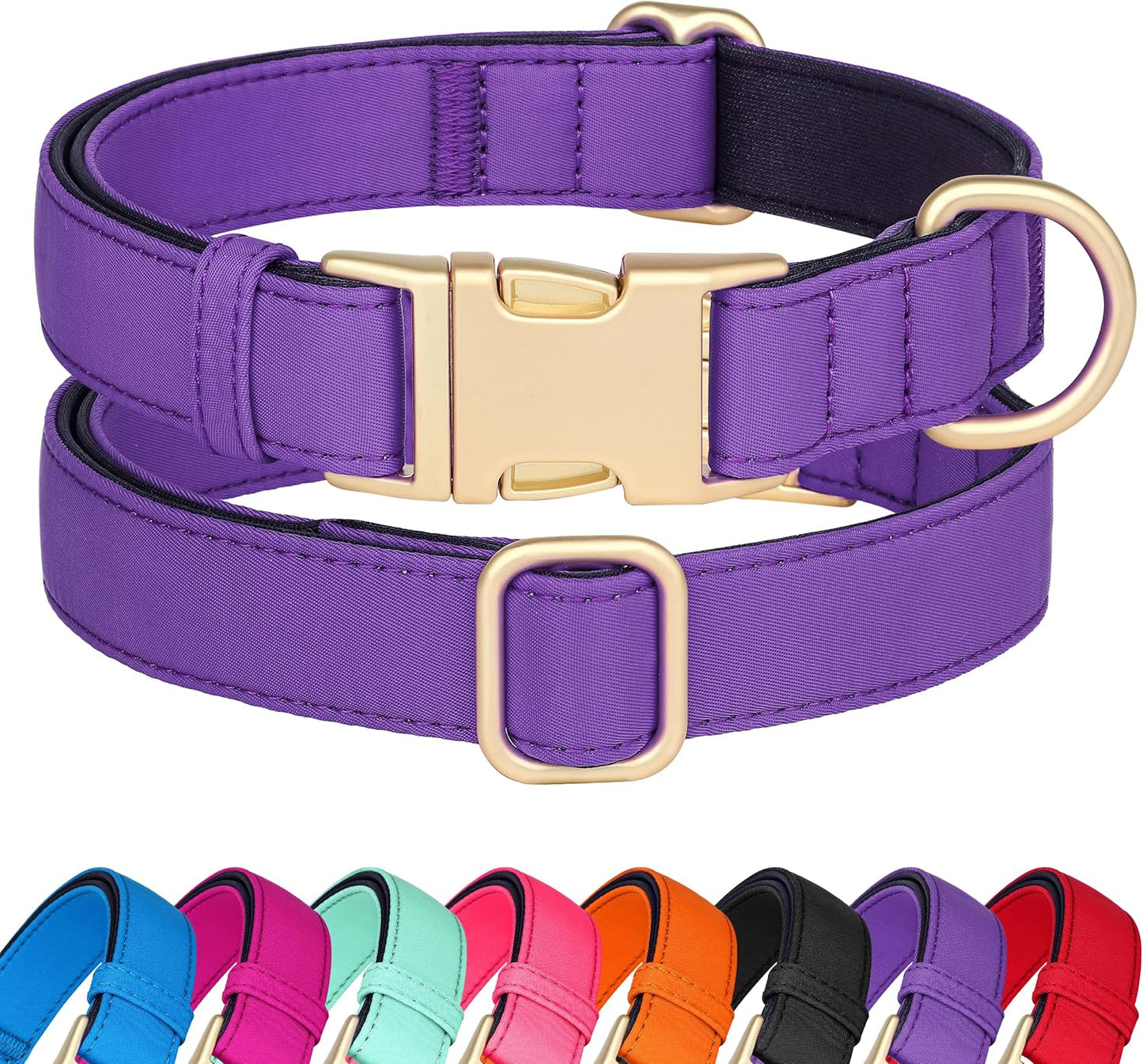 Didog Soft Padded Dog Collar for Large Dogs, Colorful and Durable Pet Collar with Quick Release Buckle, Light and Breathable for Daily Walking, Purple, L