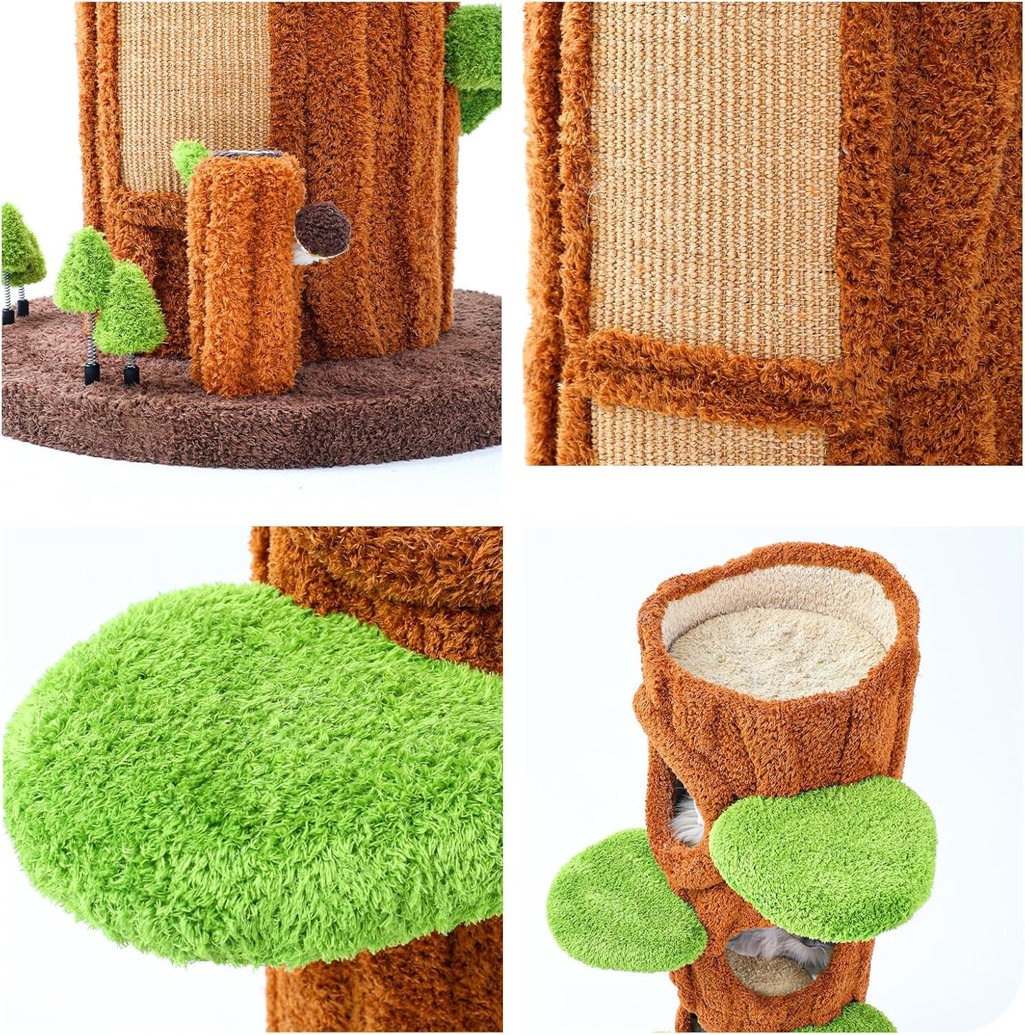 Magic Forest Cat Tree Tower, 62 inches Tall, Real Solid Wood Cat Tree for Multi-Cat Household