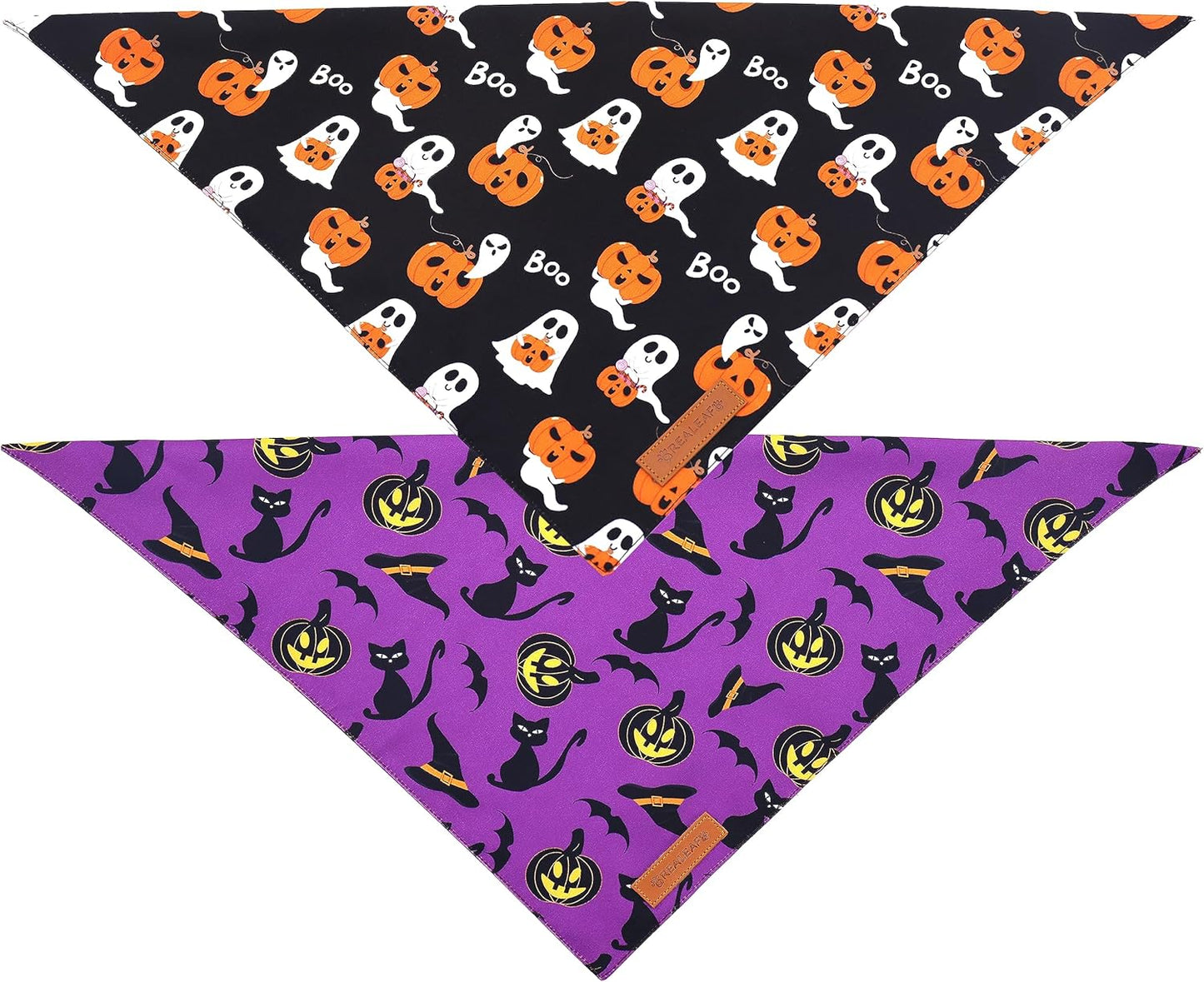 Realeaf Halloween Dog Bandanas 2 Pack, Reversible Orange Pumpkin Pet Scarf for Boy and Girl, Premium Durable Fabric, Holiday Bandana for Small Medium Large and Extra Large Dogs (Large)