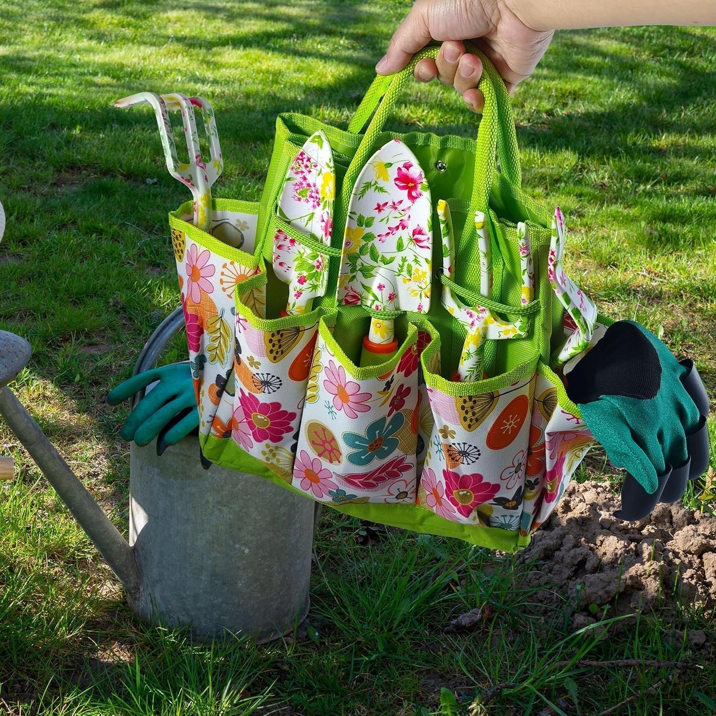 41-Piece Premium Gardening Tool Set, Stainless Steel Heavy Duty Gardening Tool Kit, with Non-Slip Rubber Grip, Storage Tote Bag, Outdoor Hand Tools, Ideal Gardening Gifts for All (Pink Floral)