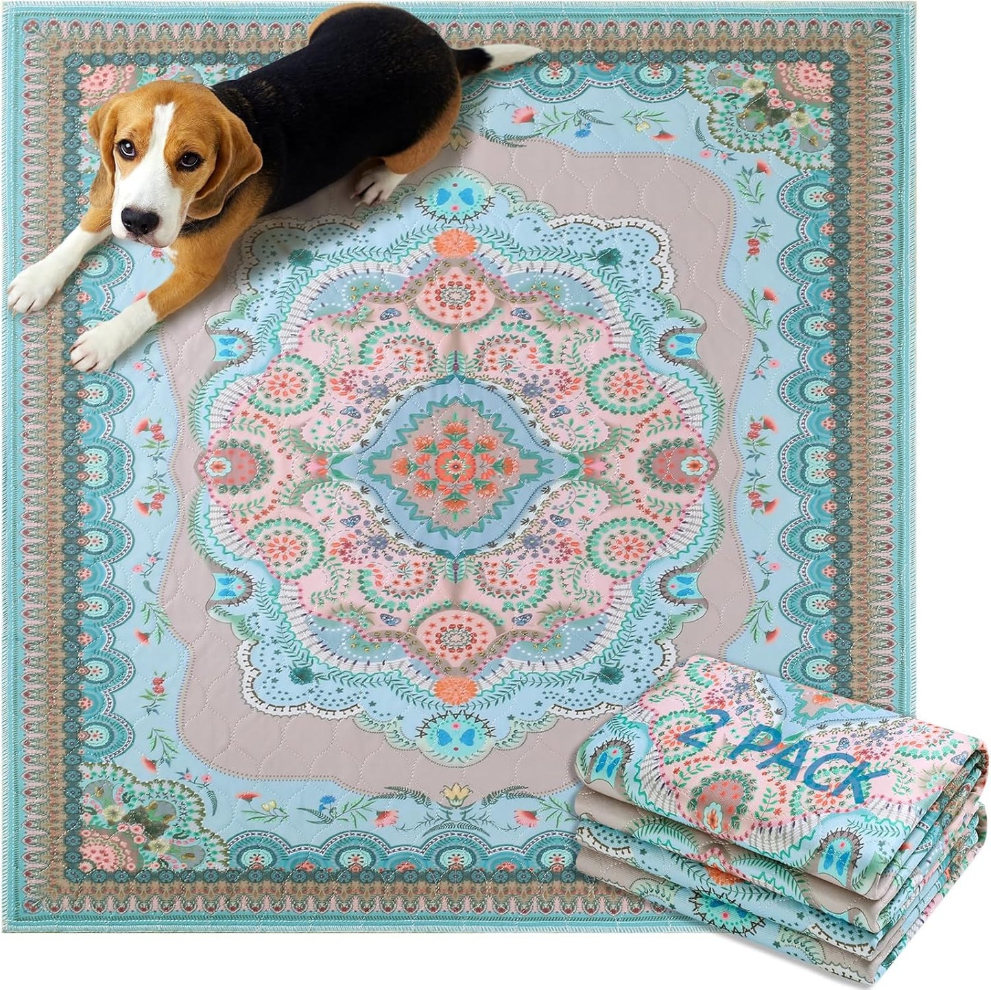 Aitmexcn Washable Pee Pads for Dogs, Large 2 Pack Reusable Puppy Pads Pet Training Pads, Super Absorb Dog Mats, Whelping Pad, Non-Slip Protects Against Urine Leakage-48 x 48"