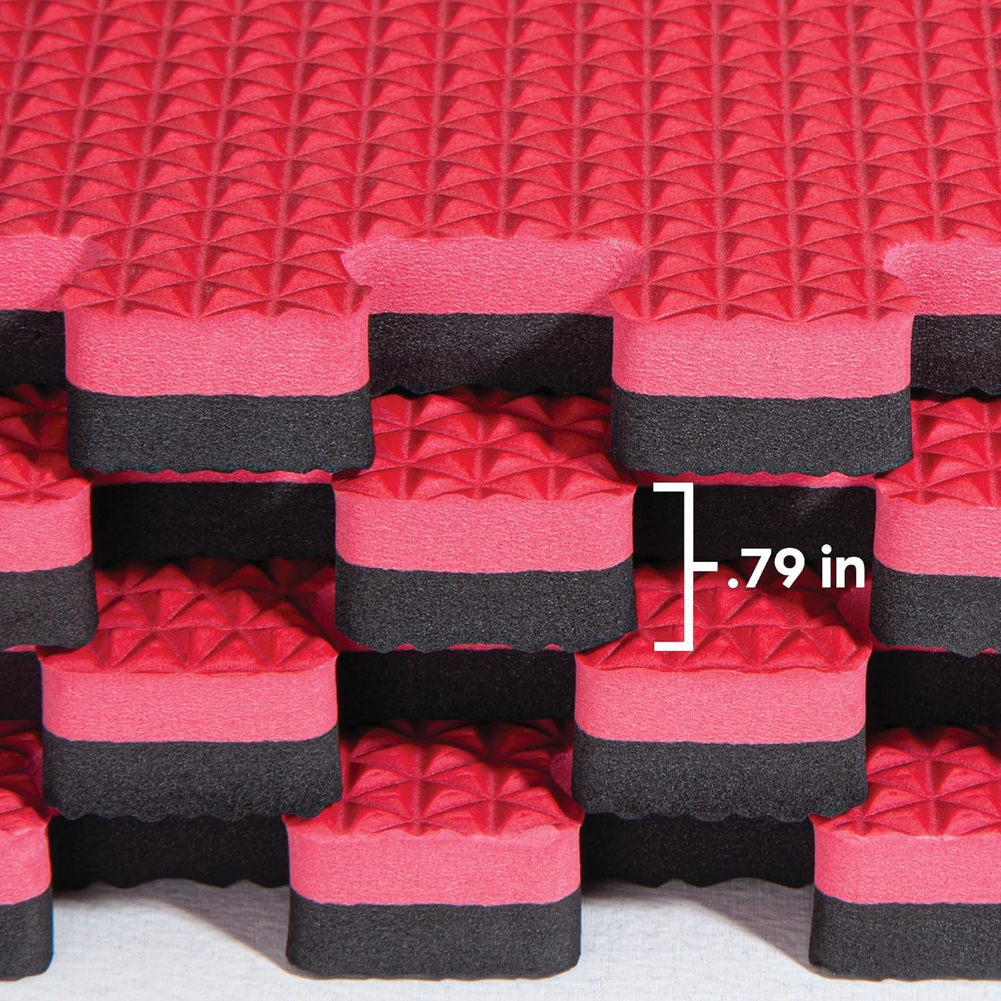 Norsk Reversible Gym Exercise Mats 3/4" Thick EVA Interlocking Foam Tiles, Perfect Gym Flooring for Home Gym, 12 24"x24" Tiles & 24 Trim Pieces, 48 Sq. Ft. Reversible, Red/Black