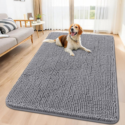 Smiry Dog Door Mat for Muddy Paws 70x32, Absorbs Moisture and Dirt Doormat, Non-Slip Washable Quick Dry Chenille Front Door Mat Indoor Entrance, Entryway Carpet for Inside Floor, Grey