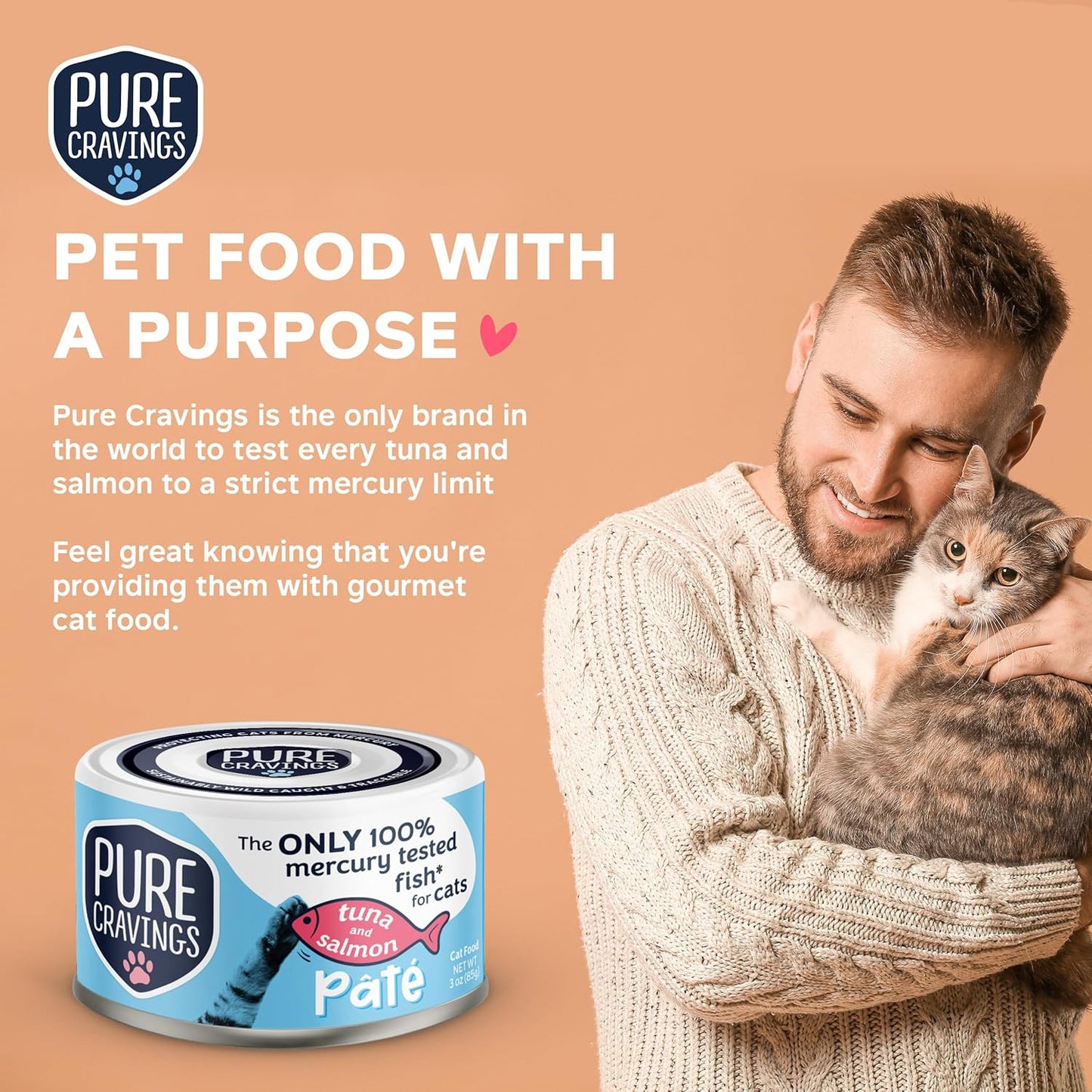 Tuna and Salmon Pate, Canned Wet Cat Food, 100% Mercury-Tested, Moist Can Fish, Grain-Free Protein, Non-GMO, 12 Pack