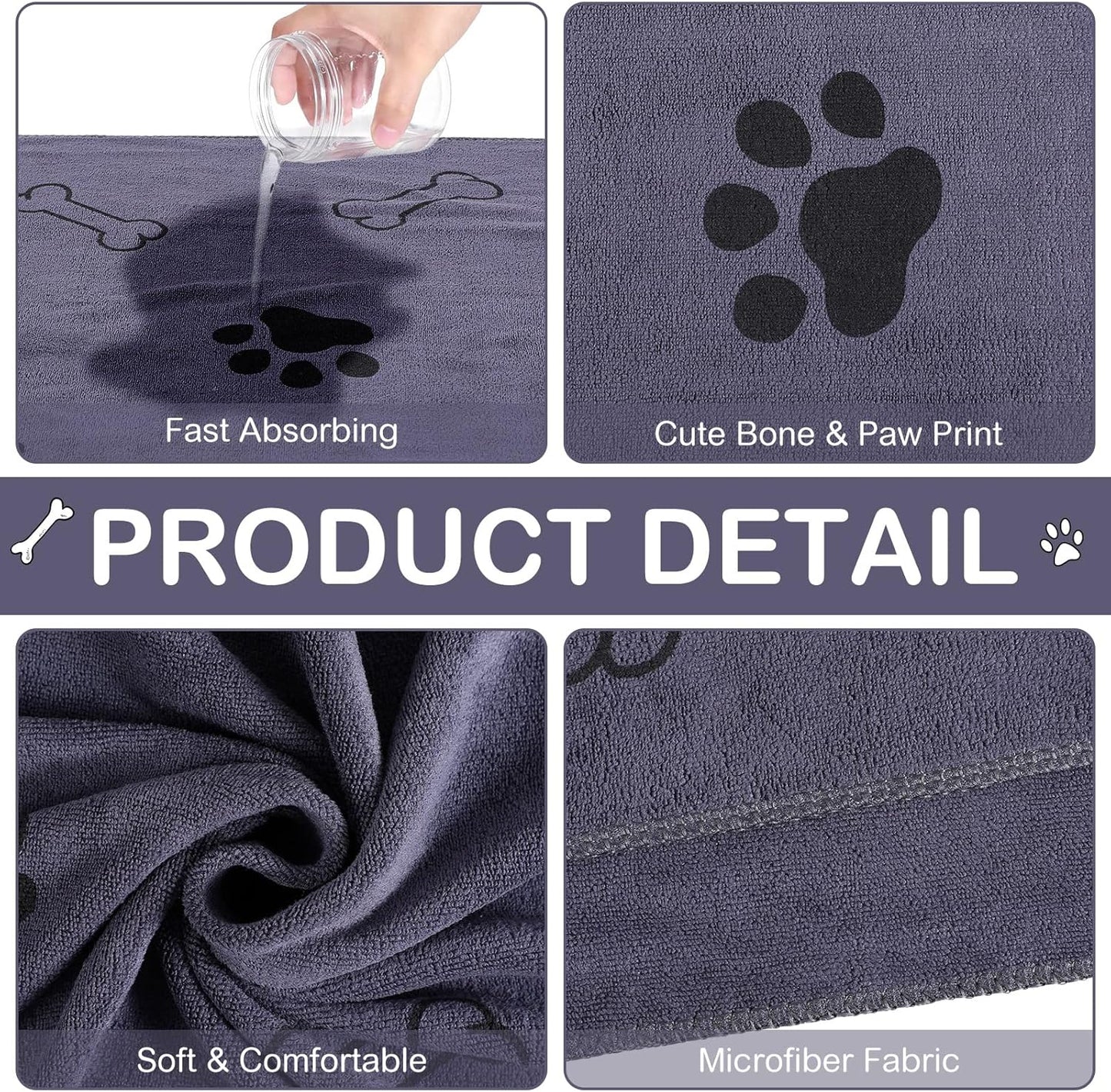 Chumia 8 Pcs Dog Towels for Drying Dogs Cats Pet Towels Bulk Puppy Microfiber Quick Drying Paw Bath Bathing Supplies Absorbent for Medium Pets(Gray,40 x 24 Inch)