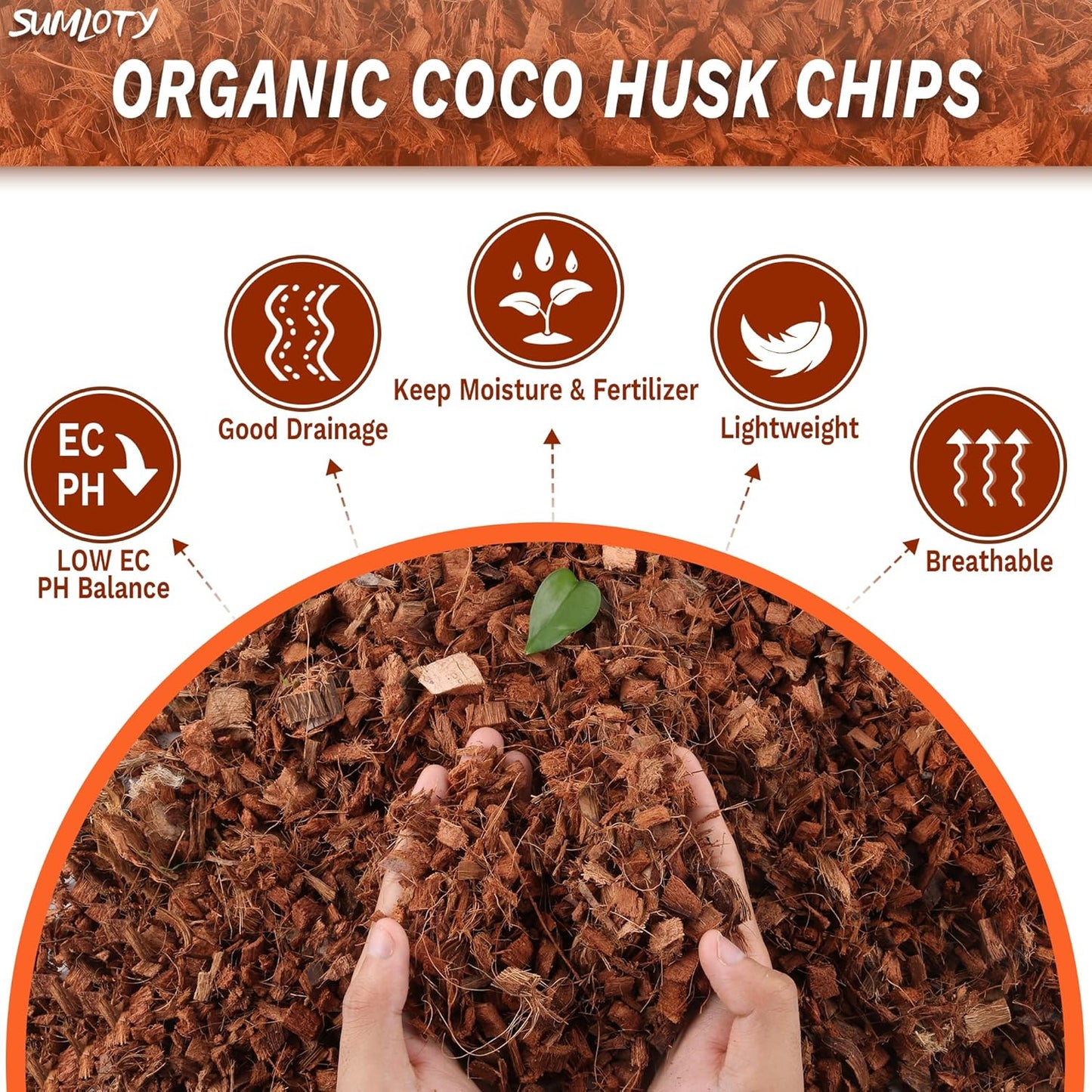 Coco Chips for Plant - COCOUNT Shell 6 Pack Organic Coconut Husk Chips with Low EC & PH Balanced, High Expansion Coconut Substrate Coco Husk Mulch for Garden, Flowers and Reptile'