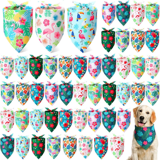Weewooday 50 Pcs Hawaiian Dog Bandanas Bulk for Dogs Soft Bibs Adjustable Triangle pet Bandana for Small Medium Large Costume(Hawaii Pattern, 19.7 x 13.8 x 13.8 Inch)