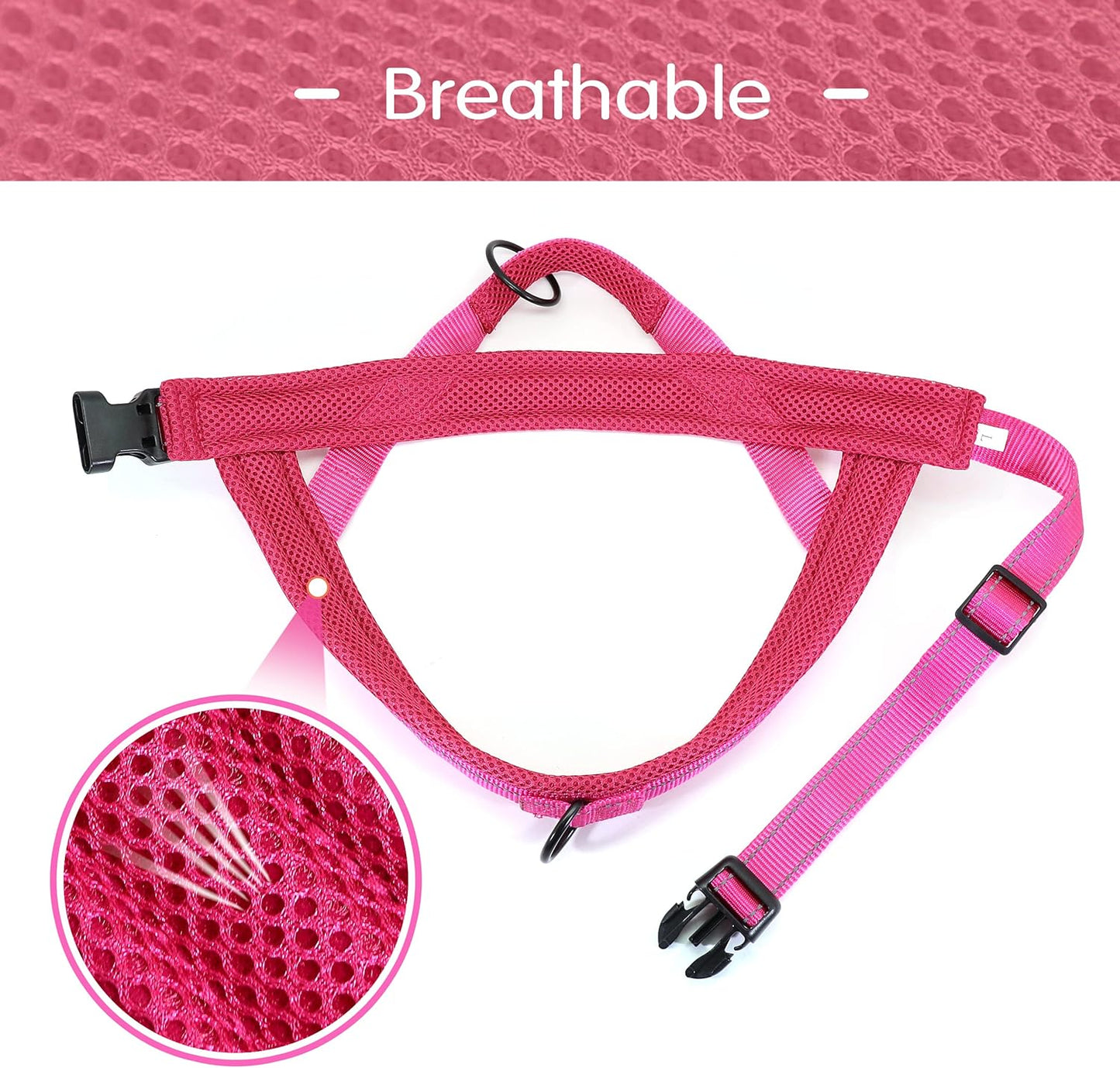 Didog No Pull Dog Harness with Soft Mesh Padded,Reflective & Quick Fit Light Weight Dog Strap Vest Harness,Easy for Walking Training (L:Chest 26-32", Mesh-Hot Pink)