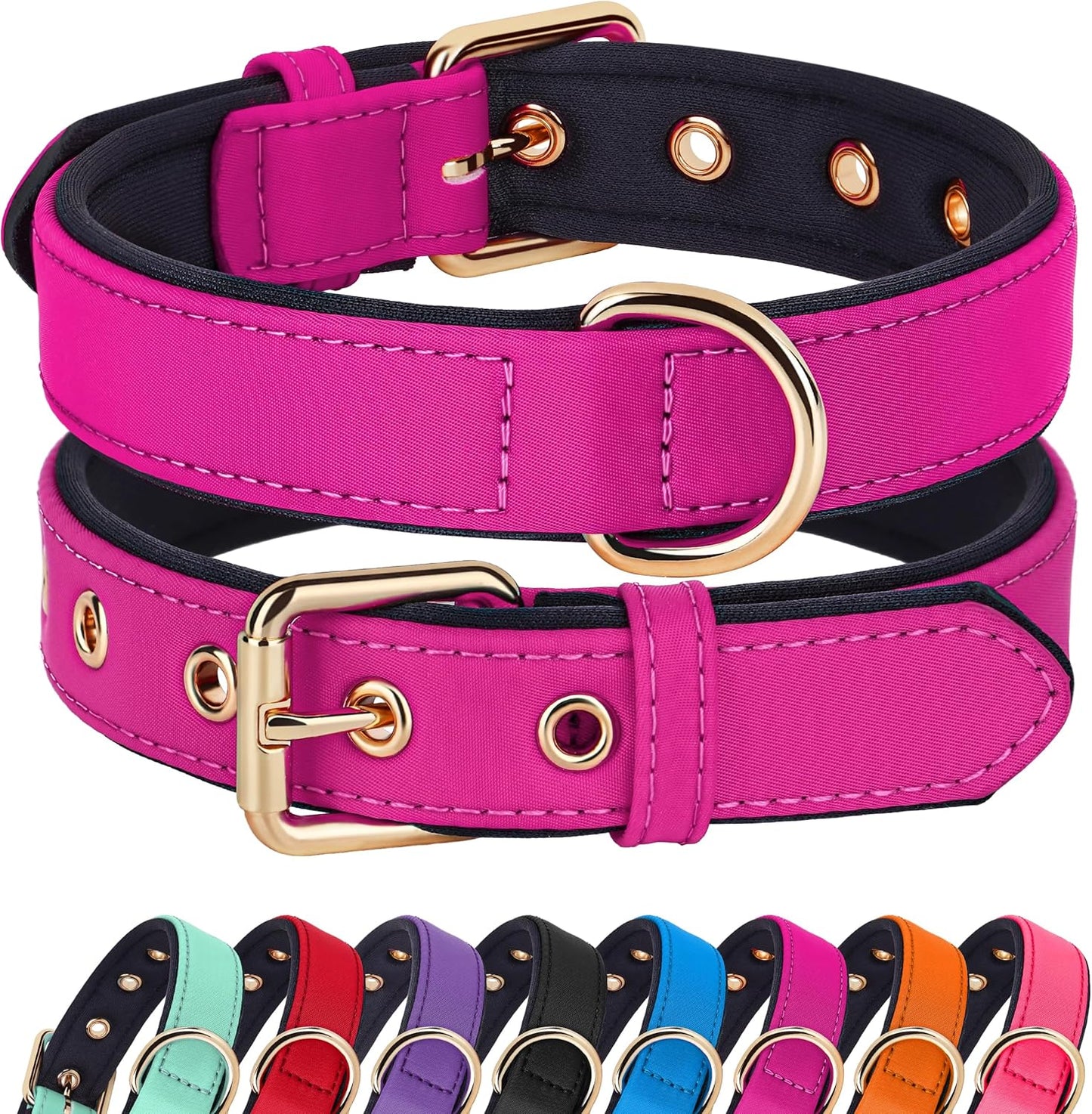Didog Soft Padded Dog Collars for Medium Dogs, Lightweight and Breathable Dog Collar with Metal Buckle, Rose Purple, L