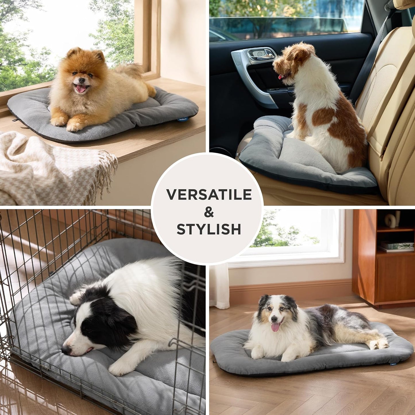 Bedsure Washable Dog Crate Pad for Medium Dogs, Anti-Slip Puppy Kennel Dog Bed for Crate - Ultra Soft Fleece Flat Thin Pet Mat (Not Chew Proof), Light Grey 29"x21"