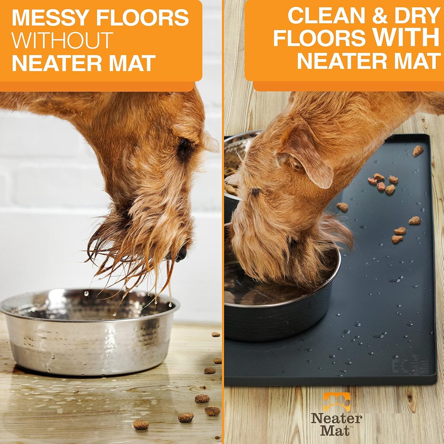 Neater Pet Brands Neater Mat Pet Mats for Food and Water, Cat & Dog Bowl Mat Waterproof Silicone, Feeding Tray, Dog Food Mats for Floors, Placemat w/Raised Edge for Under Bowls, 24" x 16", Black