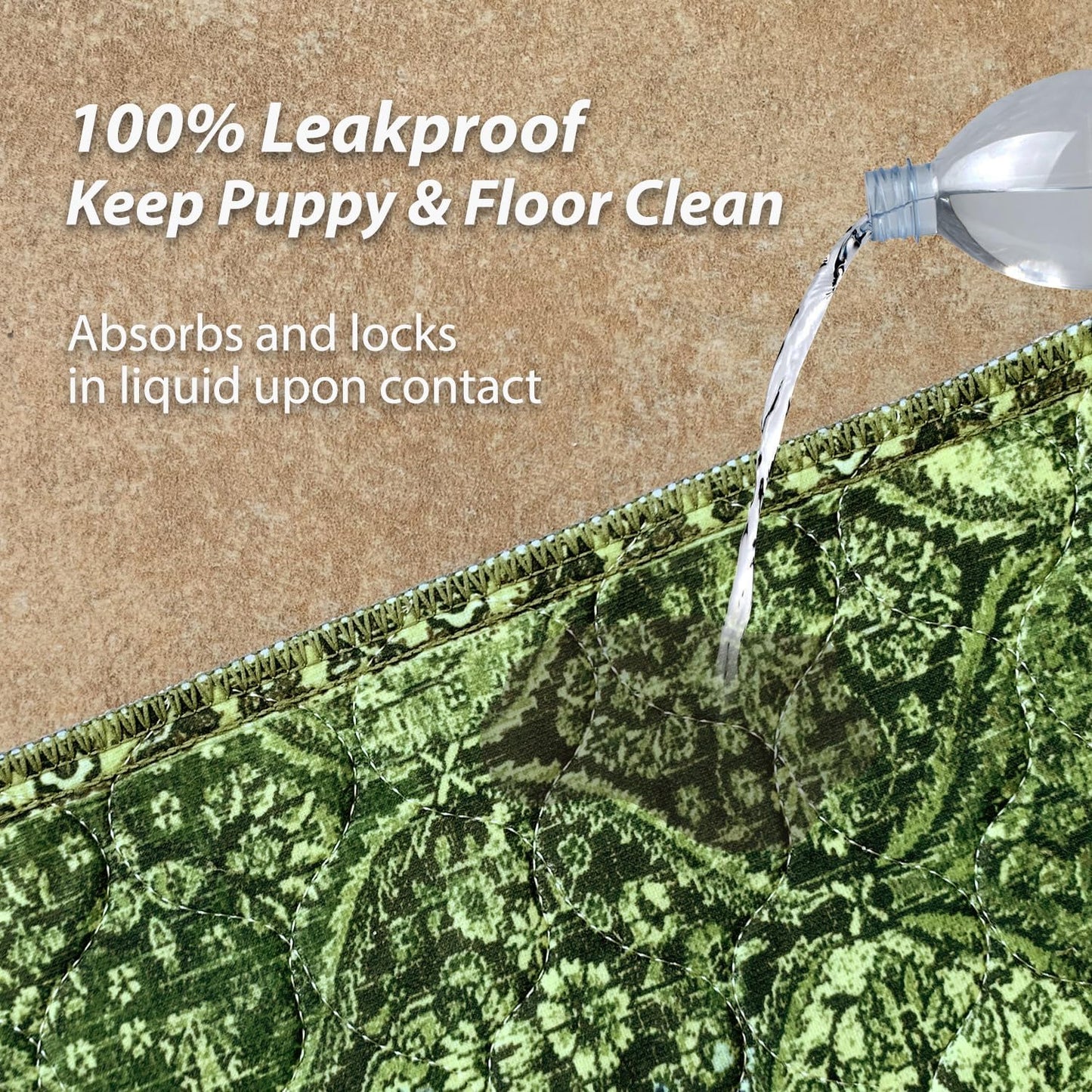 nunubaby Washable Pee Pads for Dogs, Stylish, Non-Slip and Leak-Proof Pee Pads. Reusable Potty Pads for Dogs for Crates and Floors.(Green/Multi, 54" x54")