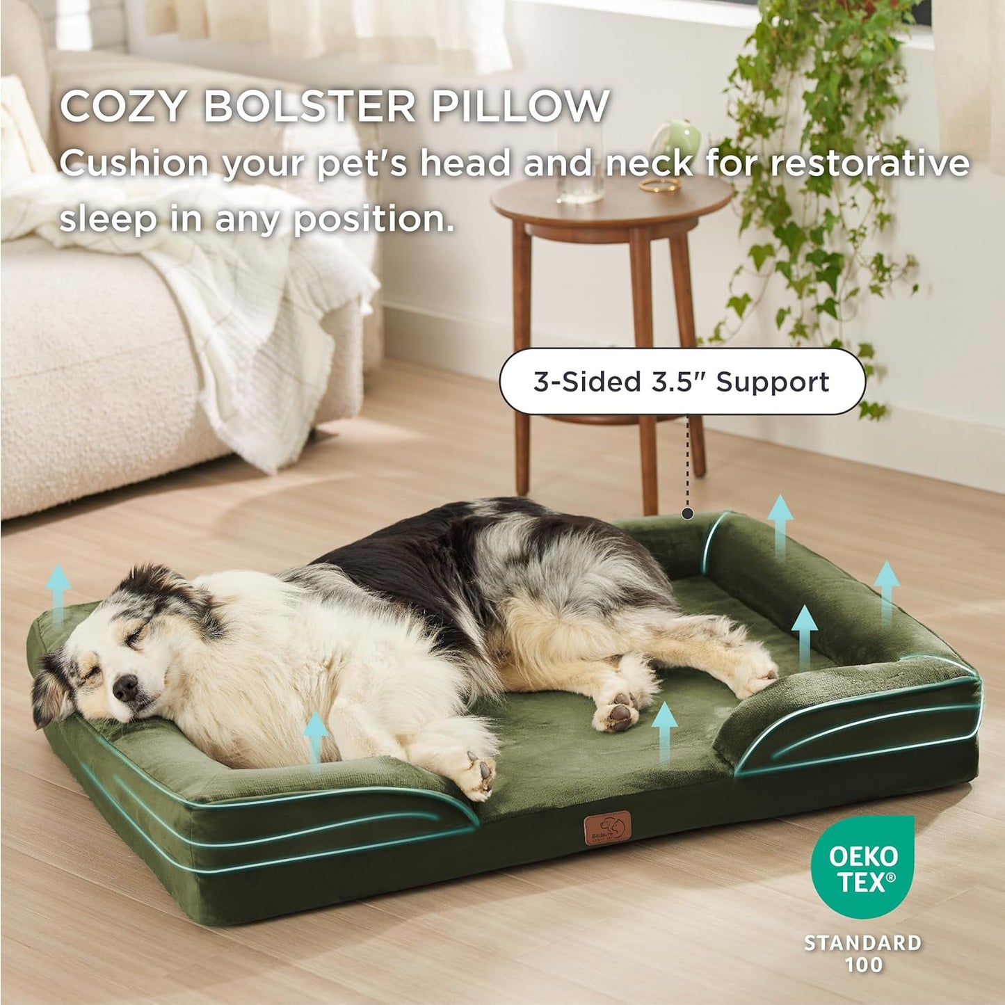 Bedsure XL Orthopedic Dog Bed for Extra Large Dogs - Washable XLarge Dog Cat Bed Waterproof, Comfort Dogs Couch Sofa with Washable Removable Cover, Pet Bed with Nonskid Bottom, Moss Green, 42"