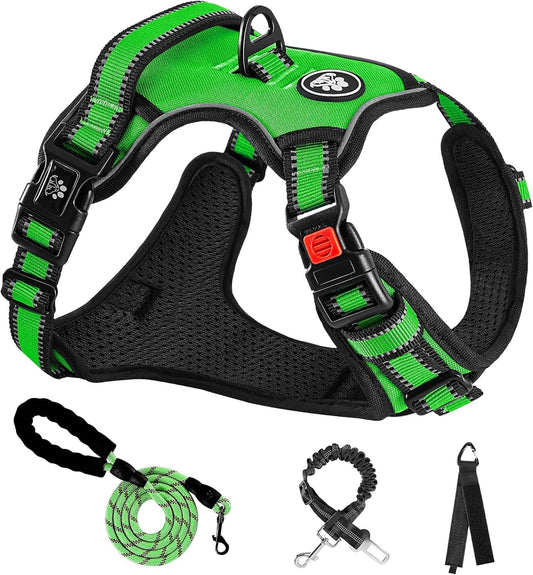 NESTROAD Dog Harness, Adjustable Oxford Harness with Leash, Reflective No-Choke Pet Vest with Easy Control Handle (M, Fluorescent Green)