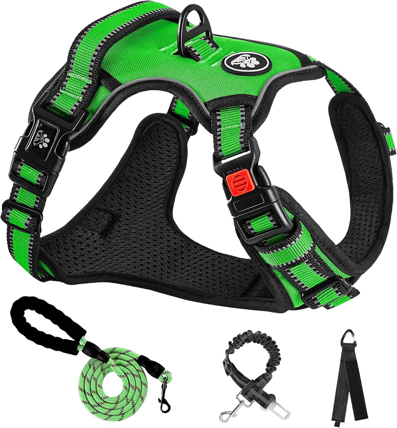 NESTROAD No Pull Dog Harness,Adjustable Oxford Dog Vest Harness with Leash,Reflective No-Choke Pet Harness with Easy Control Soft Handle for Small Dogs(Small,FluorescentGreen)