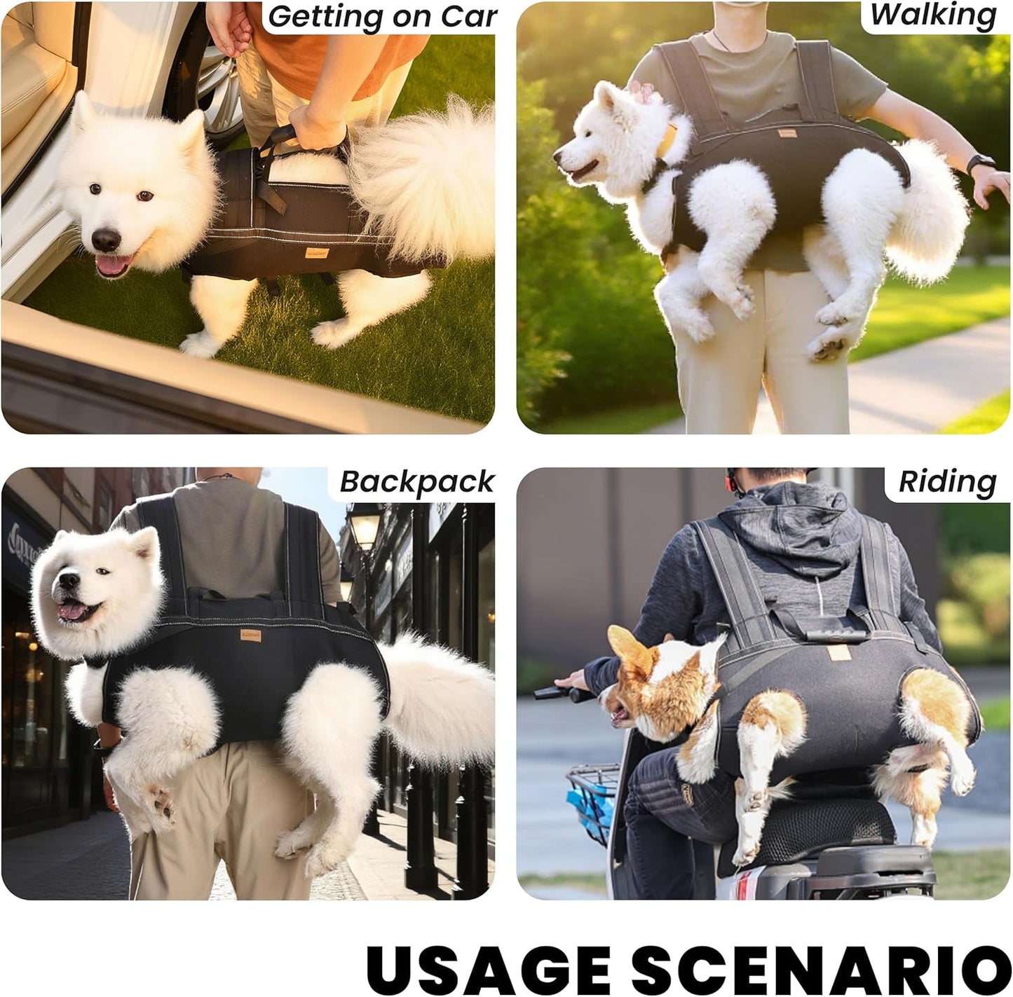 Dog Lift Harness Backpack Carrier for Large Dogs, Full Body Sling with Handle, Dog Harness for Joint Injuries, Arthritis, Ideal for Stairs, Elderly Dogs (Black XXX-Large 66-83 LBS)