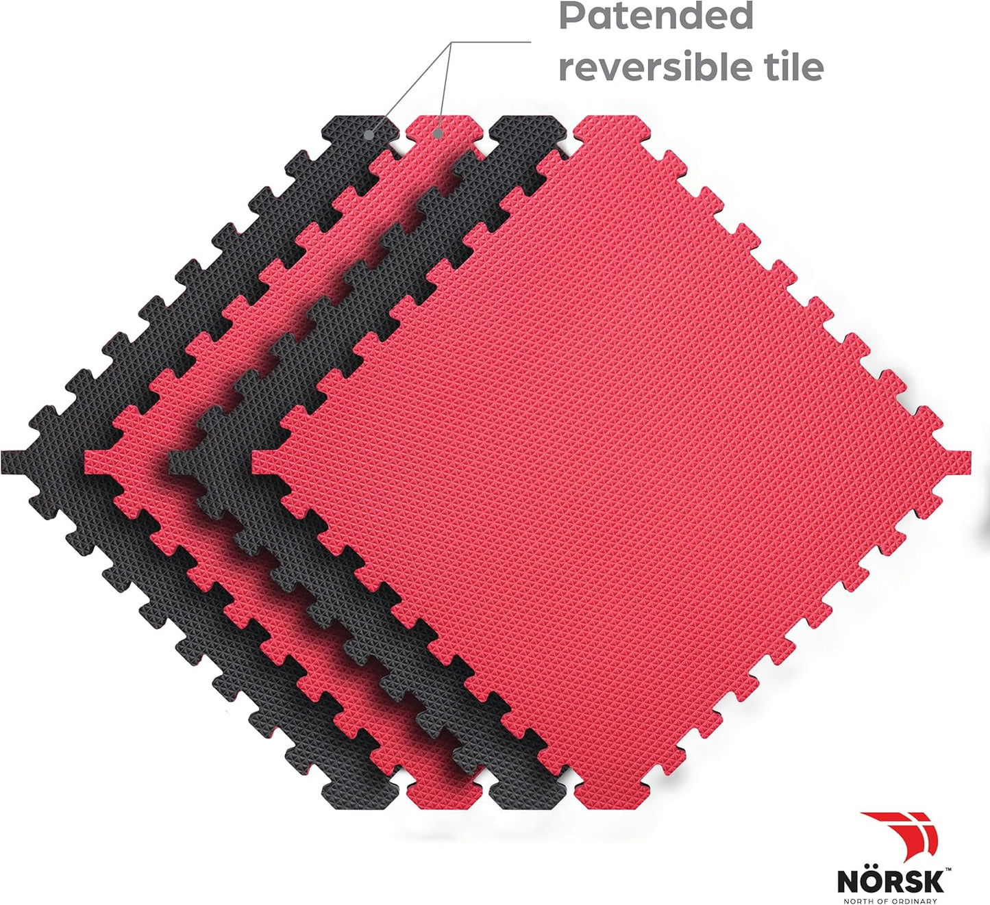 Norsk Reversible Gym Exercise Mats 3/4" Thick EVA Interlocking Foam Tiles, Perfect Gym Flooring for Home Gym, 4 Tiles & 8 Trim Pieces, 16 Sq. Ft. 24"x24", Red/Black