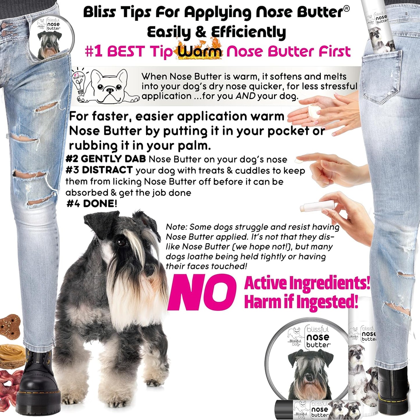 The Blissful Dog Schnauzer Nose Butter for Dry, Cracked Skin, Lick-Safe Dog Nose Balm with Moisturizing Shea Butter, Almond, Olive, and Essential Oils, Pet Supplies, Uncented, 1 oz.