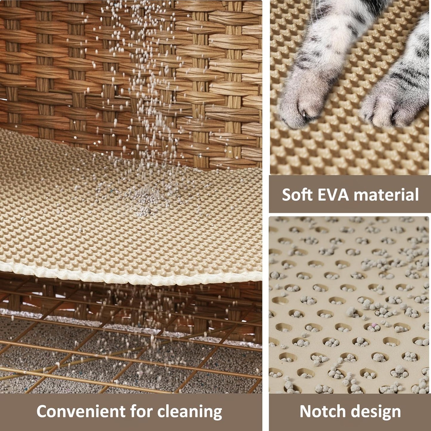 Cat Litter Box Enclosure with Soft Litter Mat; Hidden Cat Washroom Furniture with Door; Handwoven Rattan Cat House; Pet Crate for Living Room, Bedroom, Balcony (Natural)