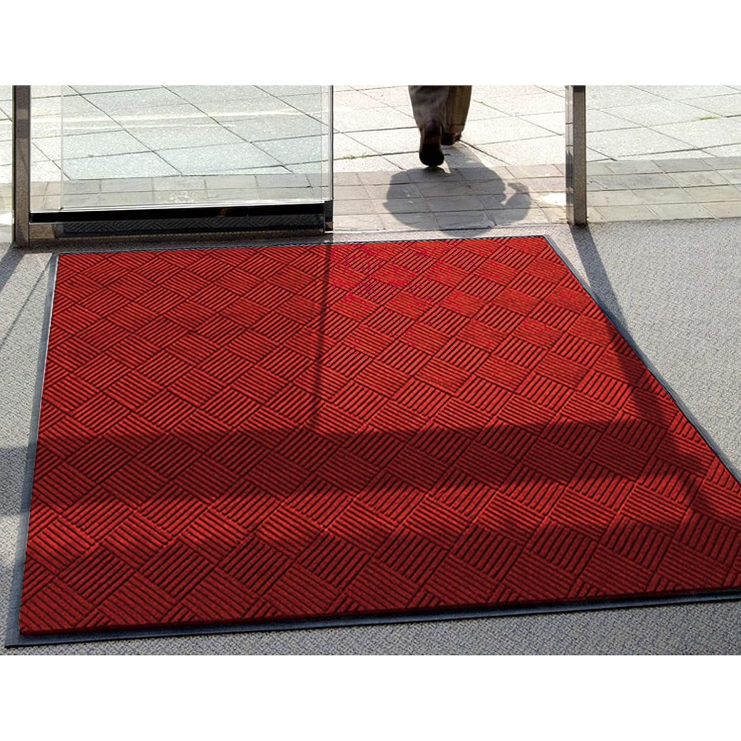 M+A Matting WaterHog Diamond | Commercial-Grade Entrance Mat with Rubber Border – Indoor/Outdoor, Quick Drying, Stain Resistant Door Mat (Solid Red, 4' x 8')
