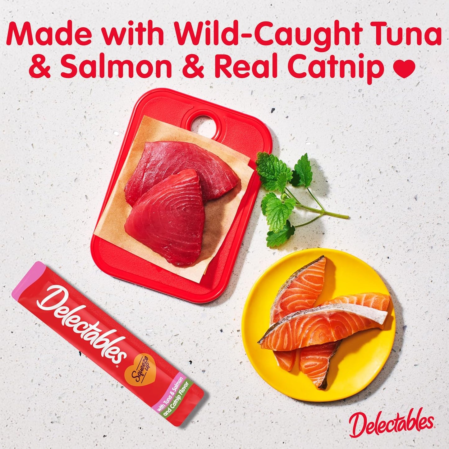 Delectables Squeeze Up Creamy Squeezable Puree, Lickable Wet Cat Treats, Grain Free, No Added Fillers, No By-Products, No Added Preservatives, 0.5 Ounces Tube Tuna & Salmon with Catnip, 32 Tubes Total