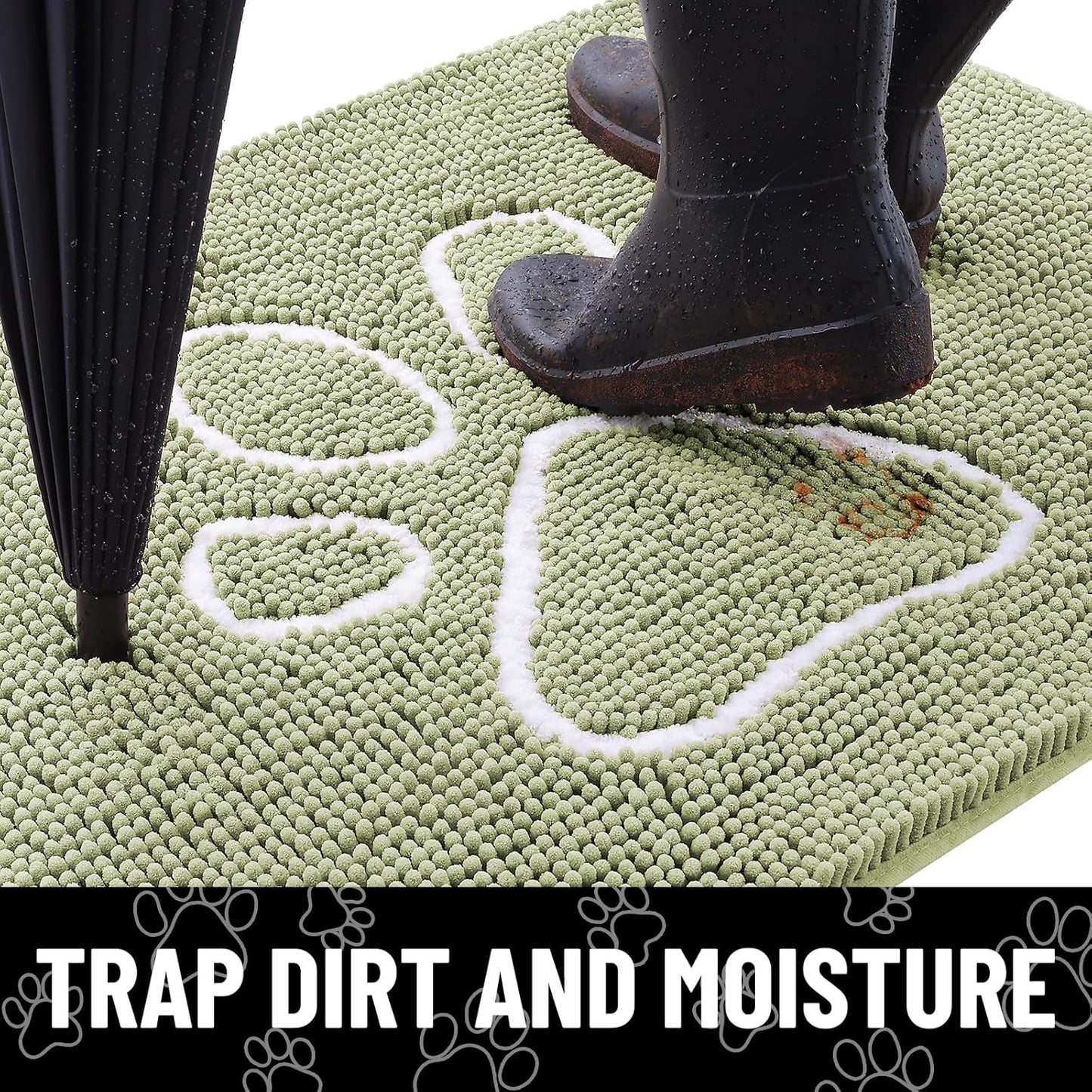 Smiry Dog Door Mat for Muddy Paws, Absorbent Dirt Trapper Non Slip Quick Dry Washable Chenille Mat for Mud Dogs, Entry Rug for Indoor and Outdoor (24x16 Inches, Sage Green)