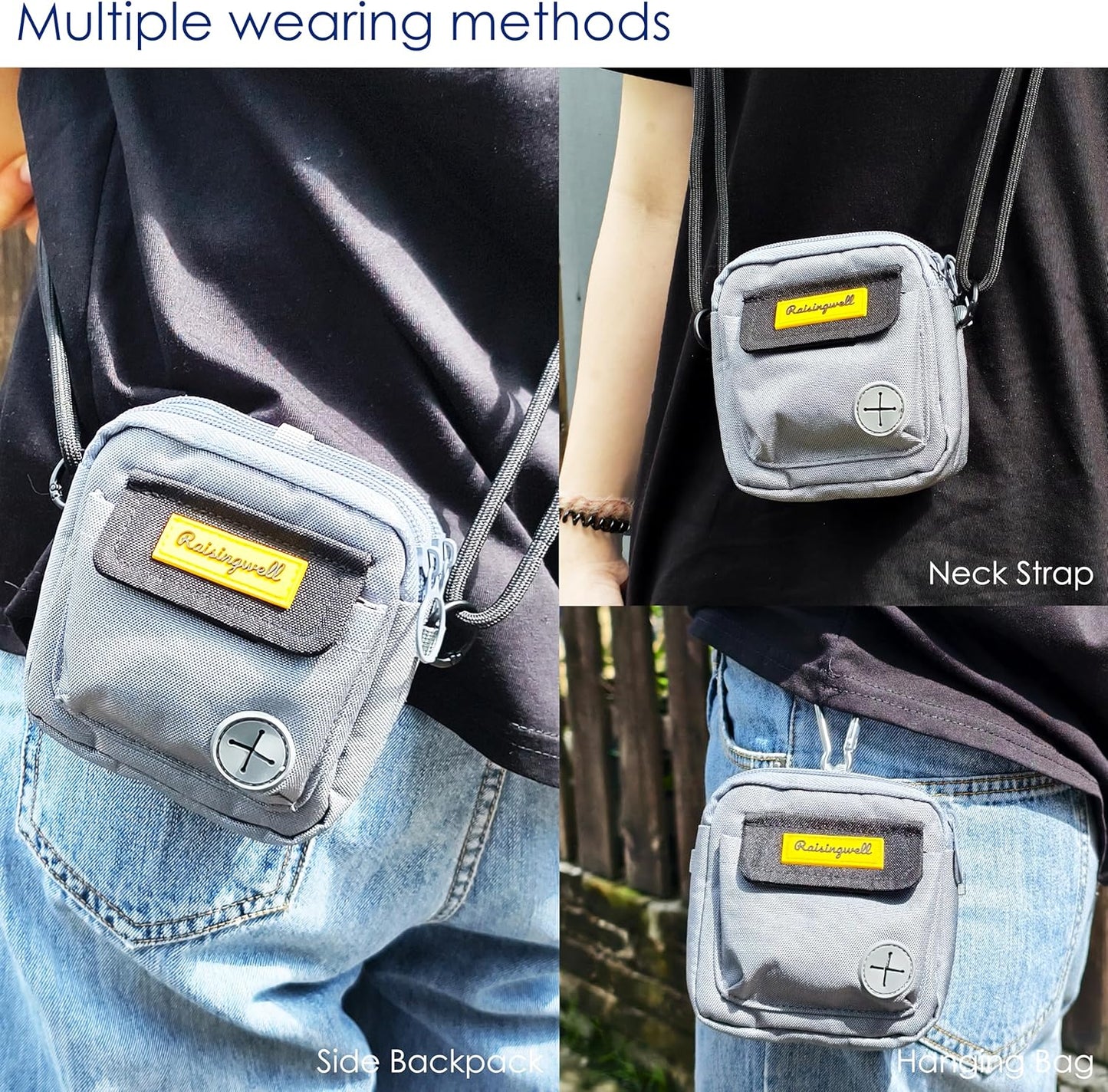 Dog Treat Pouch for Pet Walking and Training with Clicker Poop Bags and Three Bags Design Small Fanny Zipper Pack Holder for Puppy Snack Dispenser Kit for Leash and Outdoor Use (Gray)